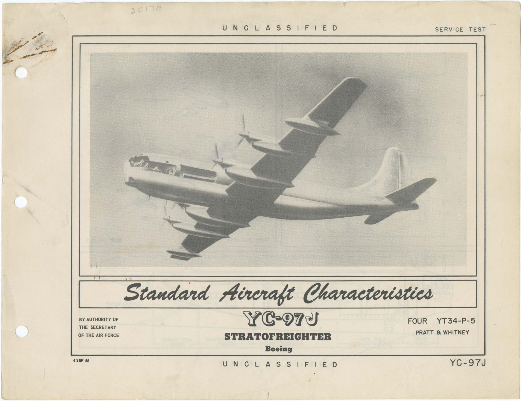 Sample page 1 from AirCorps Library document: YC-97J Boeing Stratofreighter Standard Aircraft Characteristics