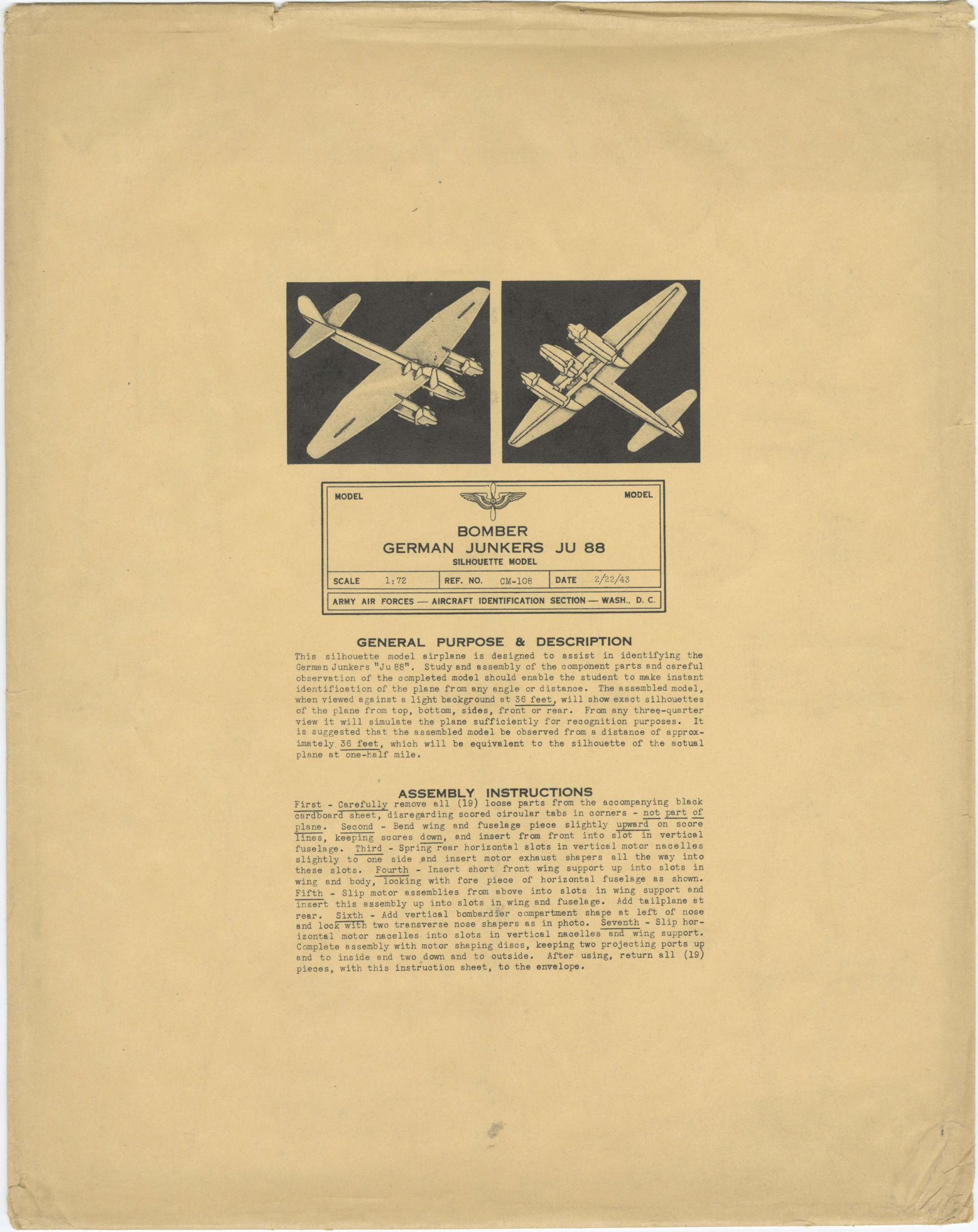 Sample page 1 from AirCorps Library document: JU 88 German Junkers - Bomber - Silhouette Model