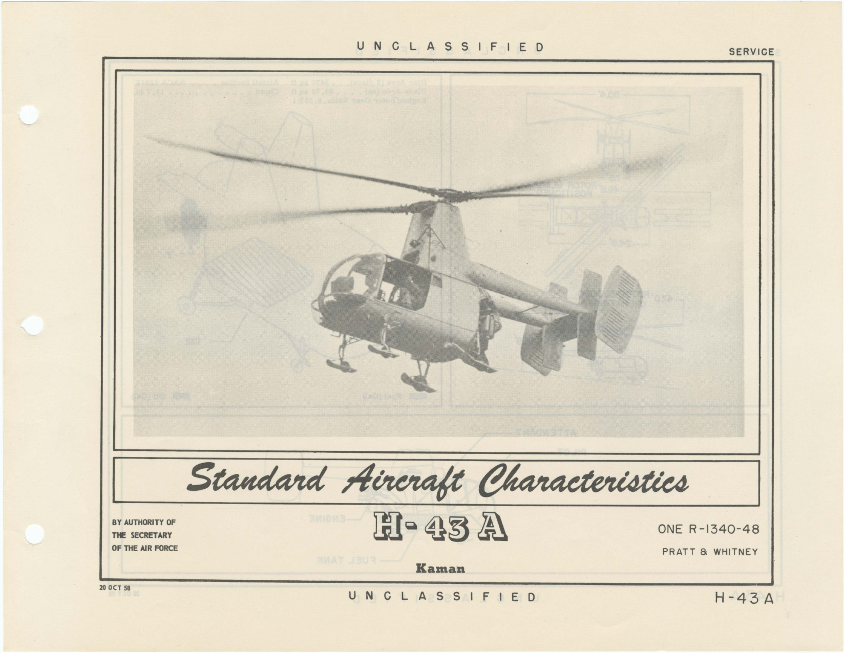 Sample page 1 from AirCorps Library document: H-43A Kaman Huskie - Standard Aircraft Characteristics
