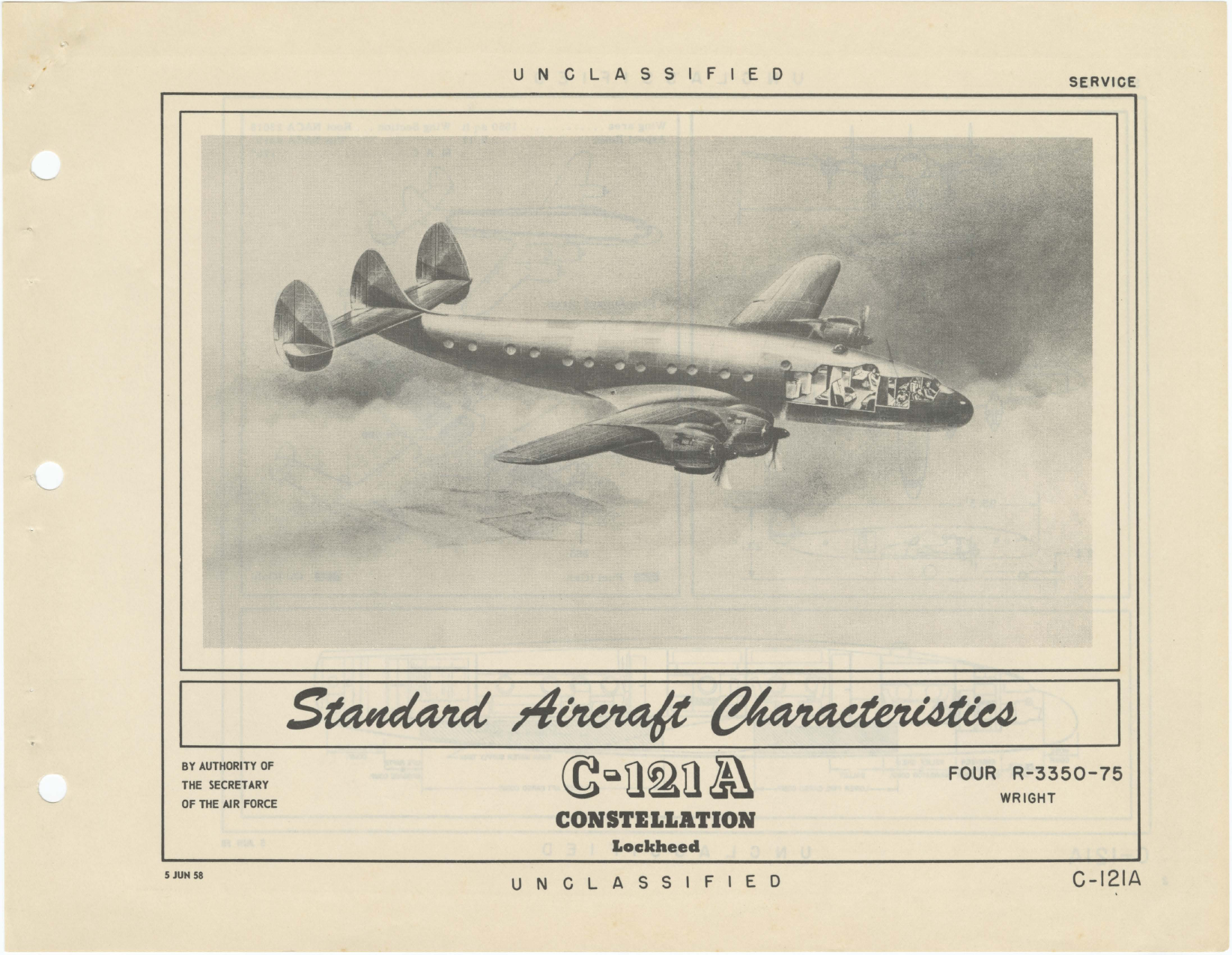 Sample page 1 from AirCorps Library document: C-121A Lockheed Constellation - Standard Aircraft Characteristics