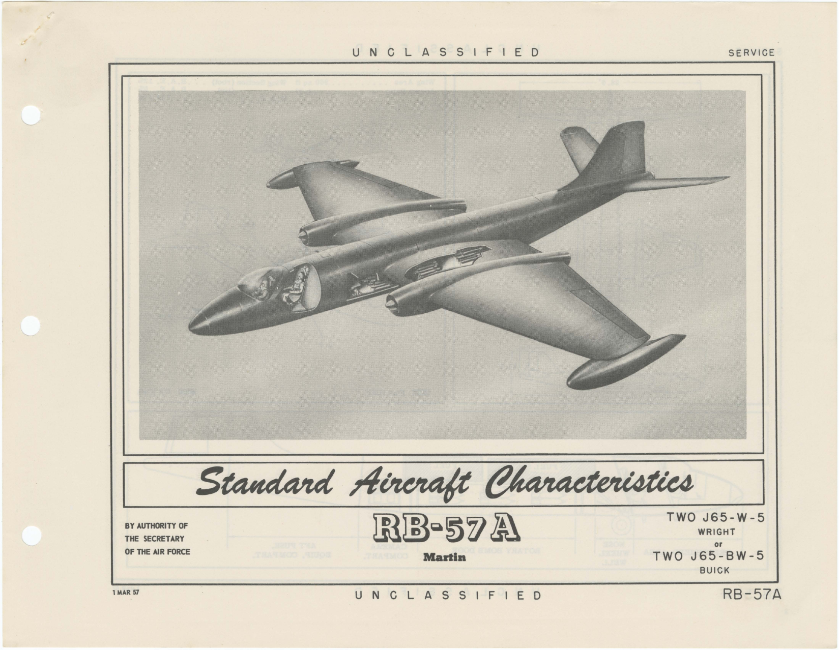 Sample page 1 from AirCorps Library document: RB-57A Martin Canberra - Standard Aircraft Characteristics