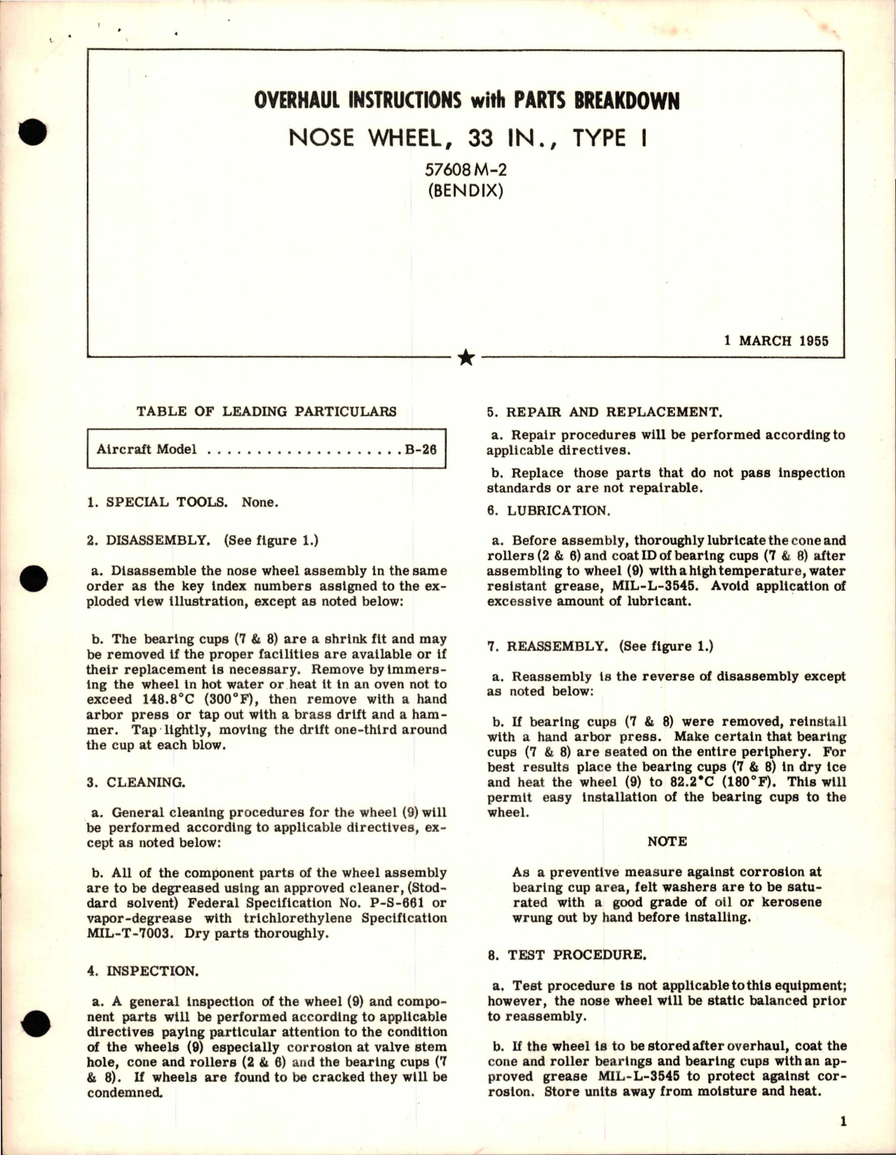 Sample page 1 from AirCorps Library document: Overhaul Instructions with Parts Breakdown for 33 inch Nose Wheel - Type 1 - 57608M-2