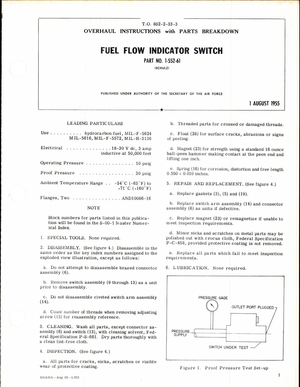 Sample page 1 from AirCorps Library document: Fuel Flow Indicator Switch Part No 1-552-61