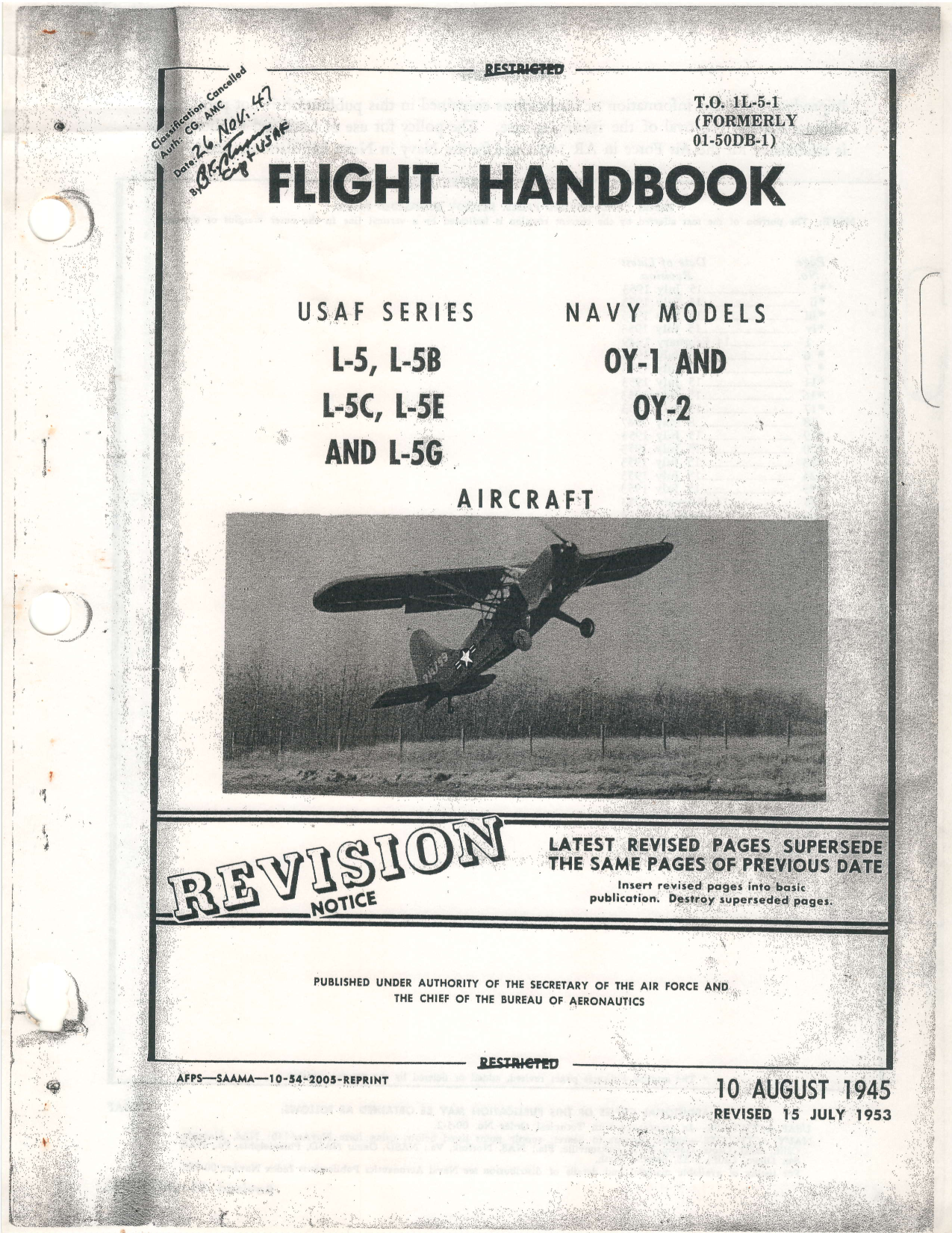 Sample page 1 from AirCorps Library document: Flight Handbook - L-5, OY-1, OY-2
