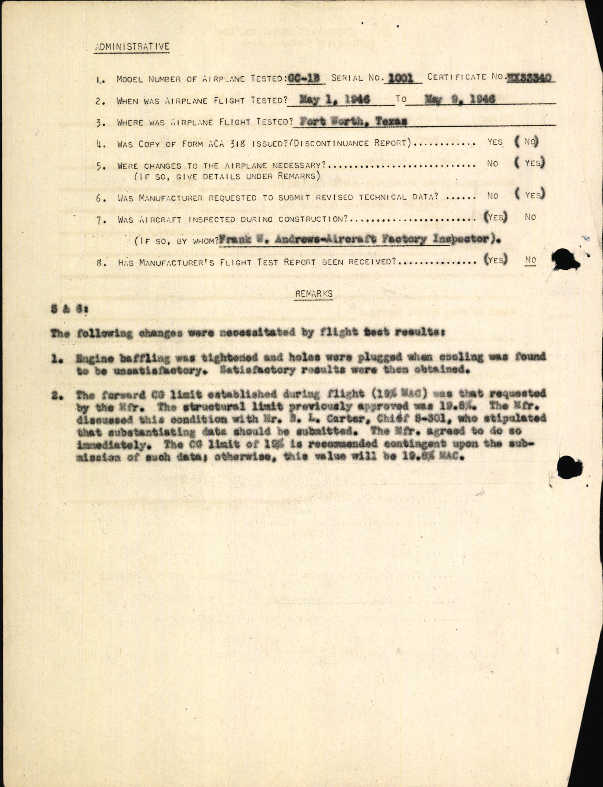 Sample page 4 from AirCorps Library document: Flight Test Results - Type Inspection Report for GC-1B