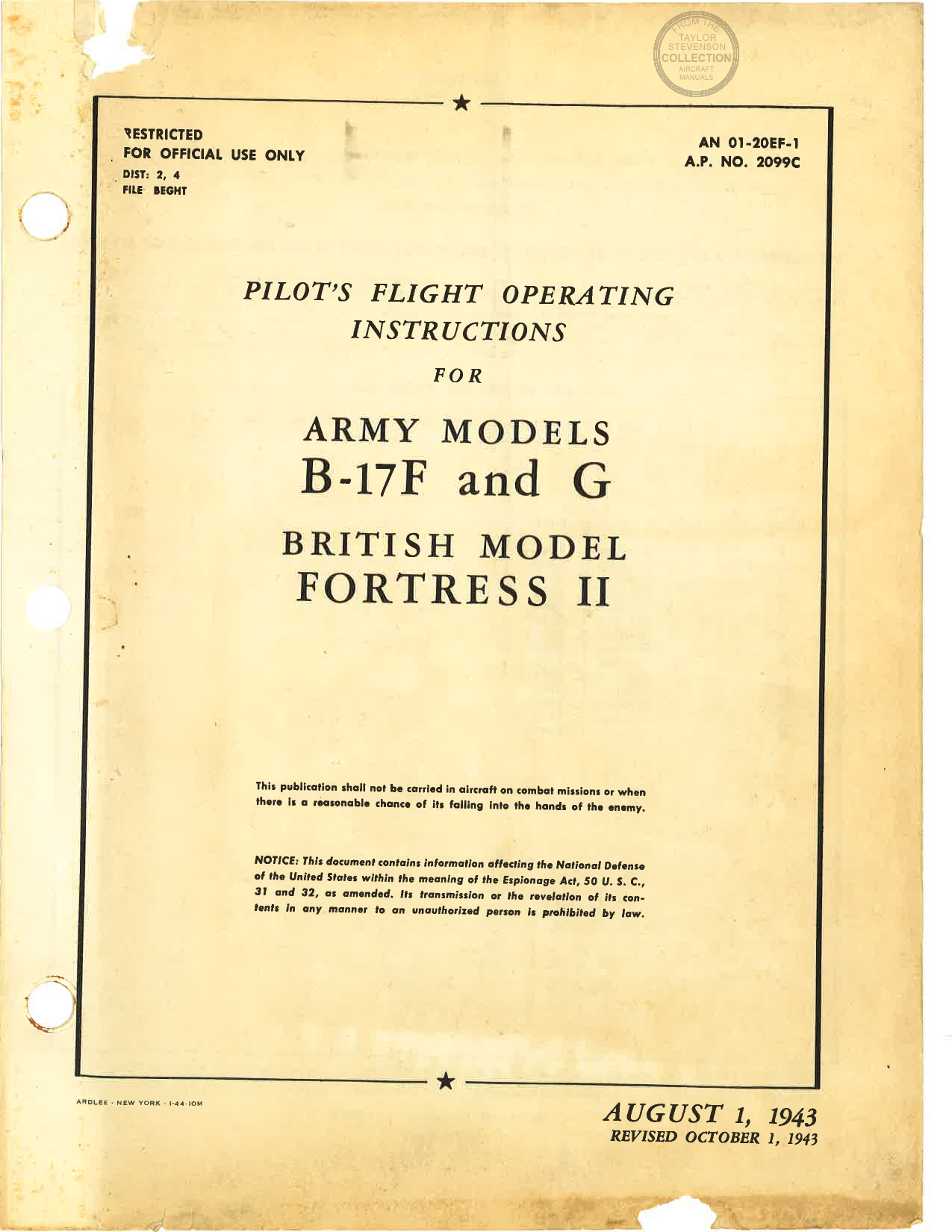 Sample page 1 from AirCorps Library document: Pilot Flight Operating Instructions - B-17F, B-17G