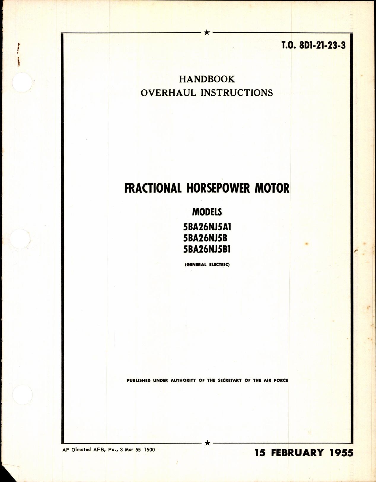 Sample page 1 from AirCorps Library document: Overhaul Instructions for Fractional Horsepower Motor