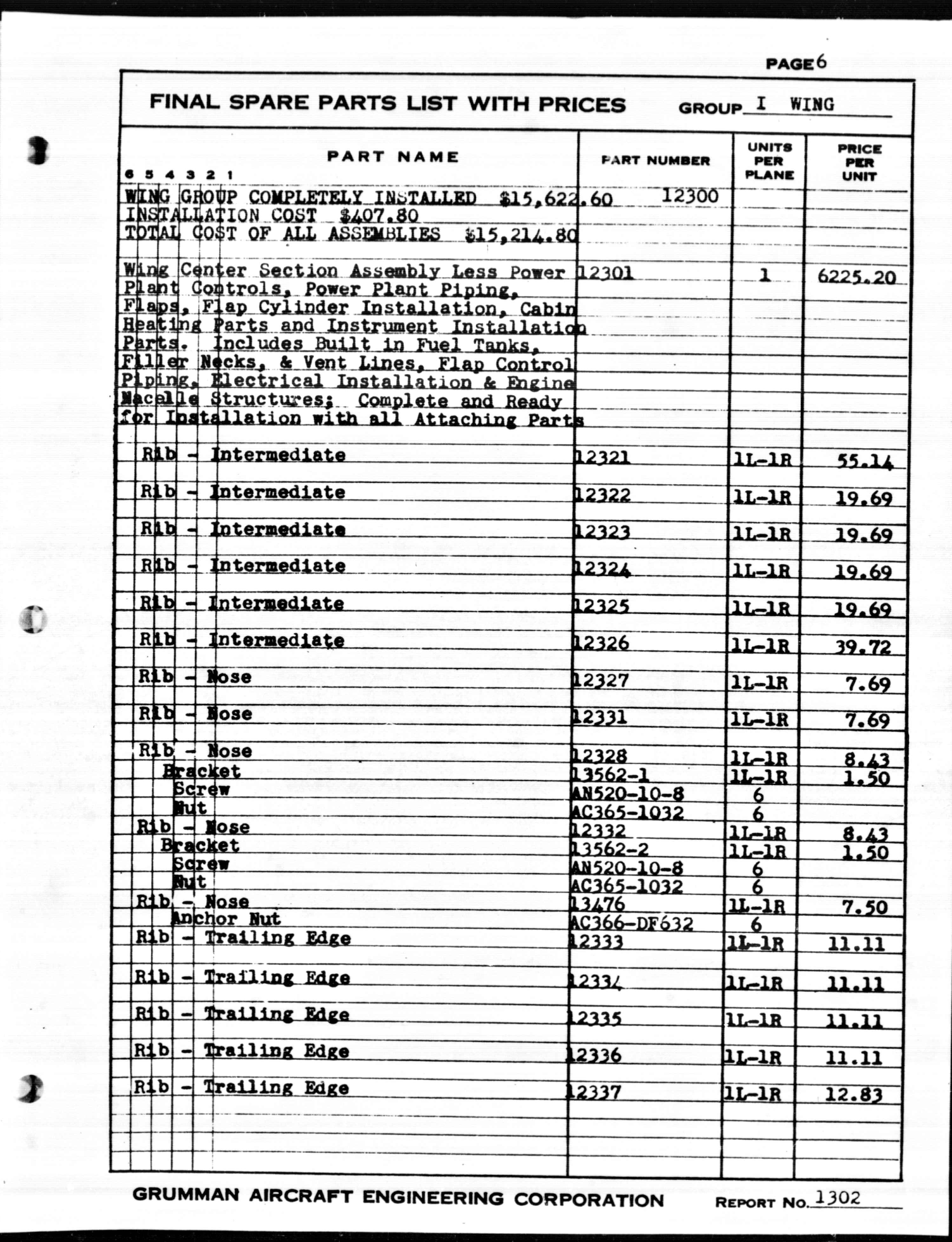 Sample page 6 from AirCorps Library document: Models JRF-1 & 1A Final Spare Parts List with Prices Contract No. 66303