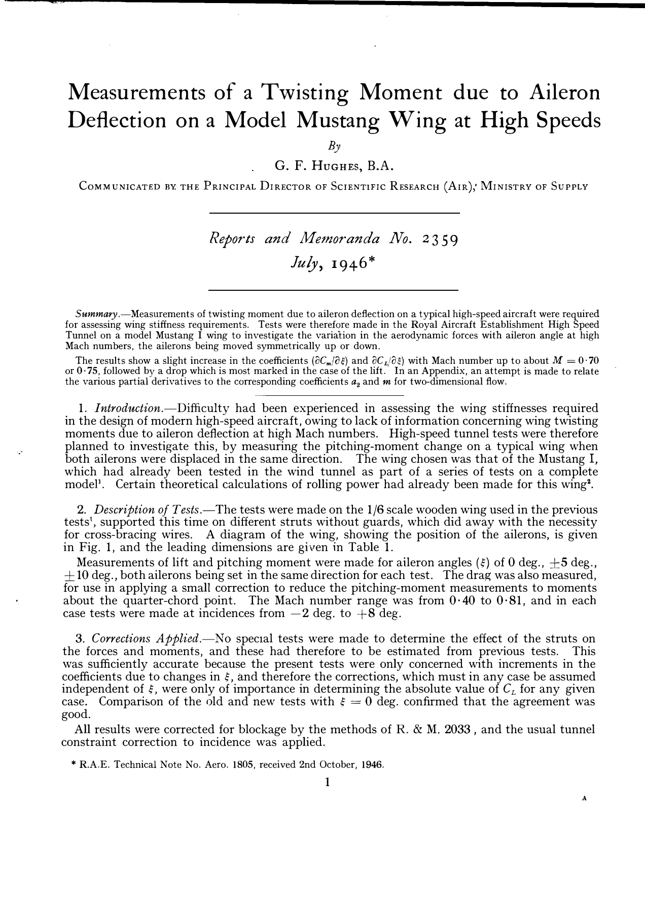 Sample page 1 from AirCorps Library document: Flight Measurements - Aileron Deflection - P-51