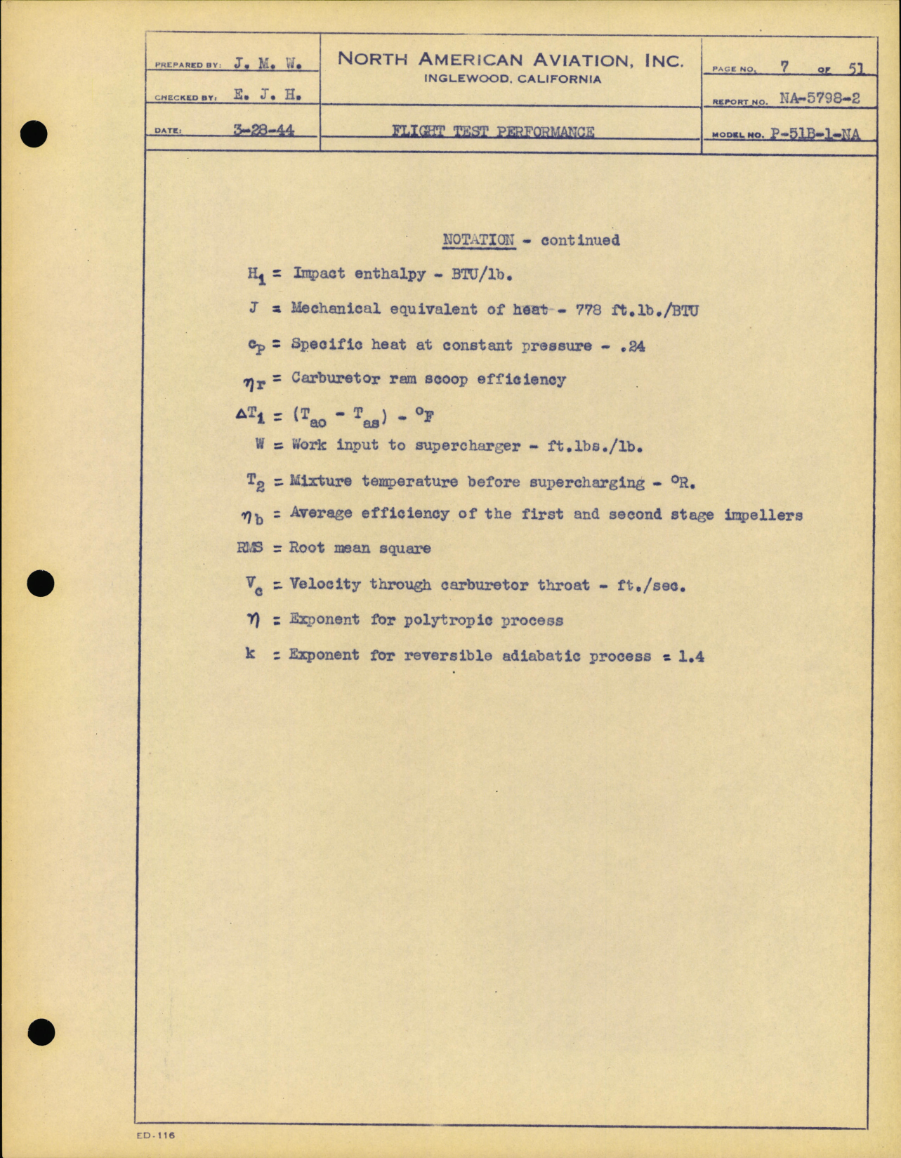 Sample page 10 from AirCorps Library document: Flight Test Performance Data - P-51B -  North American Engineering Dept