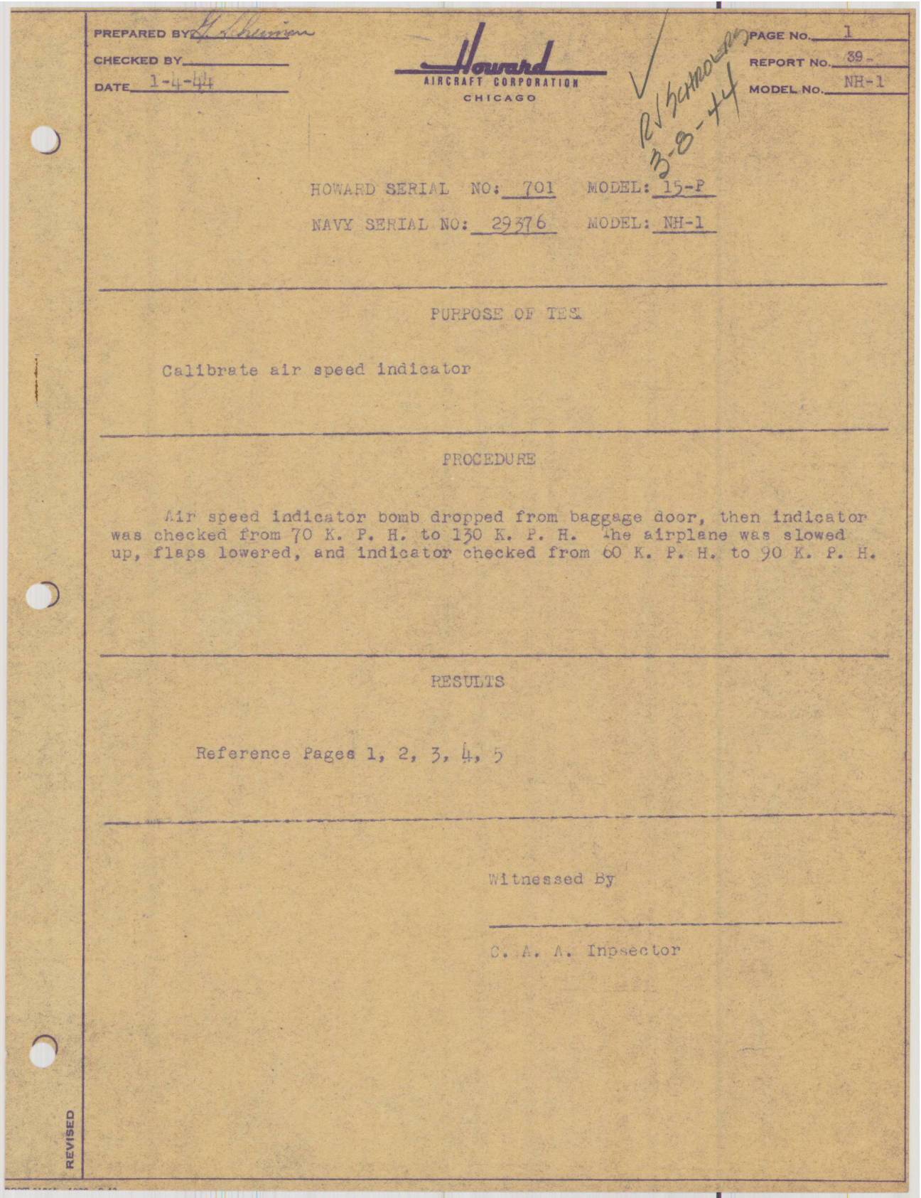 Sample page 2 from AirCorps Library document: Report 39, Flight Test Report, NH-1