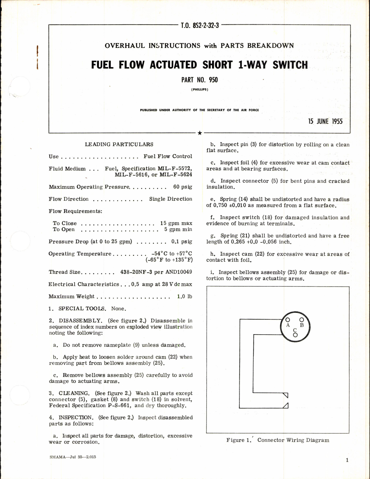 Sample page 1 from AirCorps Library document: Fuel Flow Actuated Short 1-Way Switch Part No 950