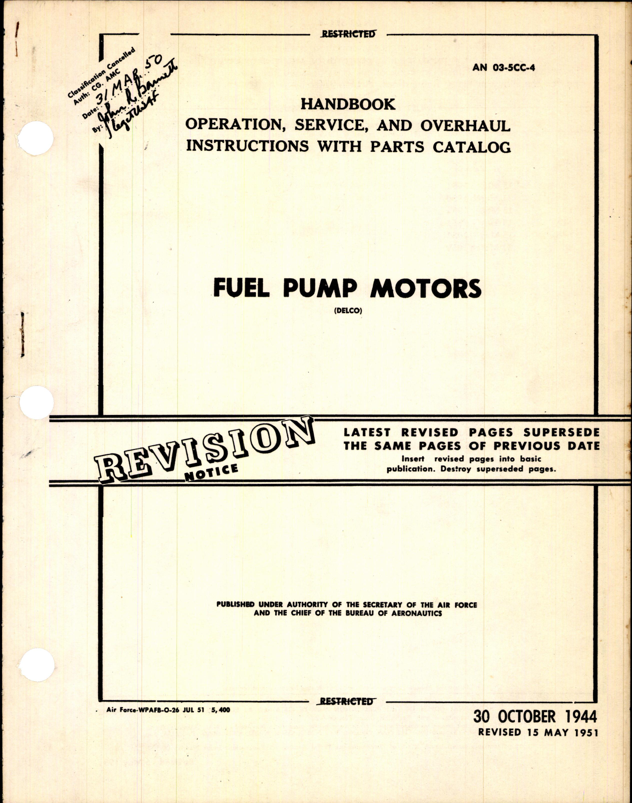 Sample page 1 from AirCorps Library document: Overhaul Instructions w Parts Catalog for Fuel Pump Motors