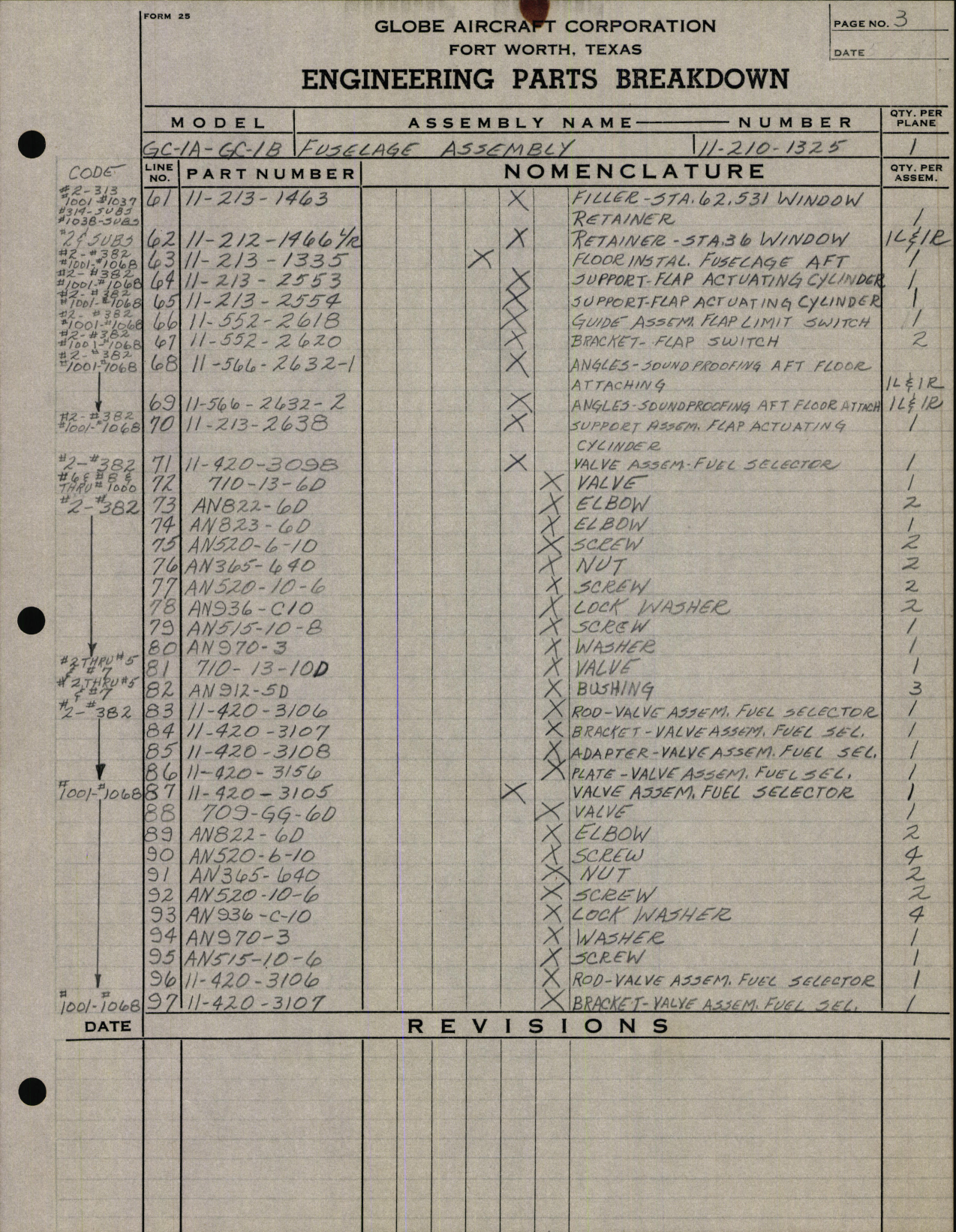 Sample page 3 from AirCorps Library document: Fuselage Engineering Parts Breakdown for GC-1A and GC-1B