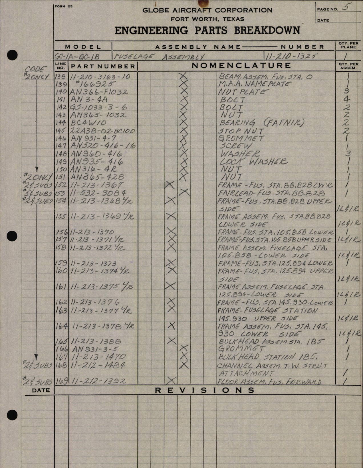 Sample page 5 from AirCorps Library document: Fuselage Engineering Parts Breakdown for GC-1A and GC-1B