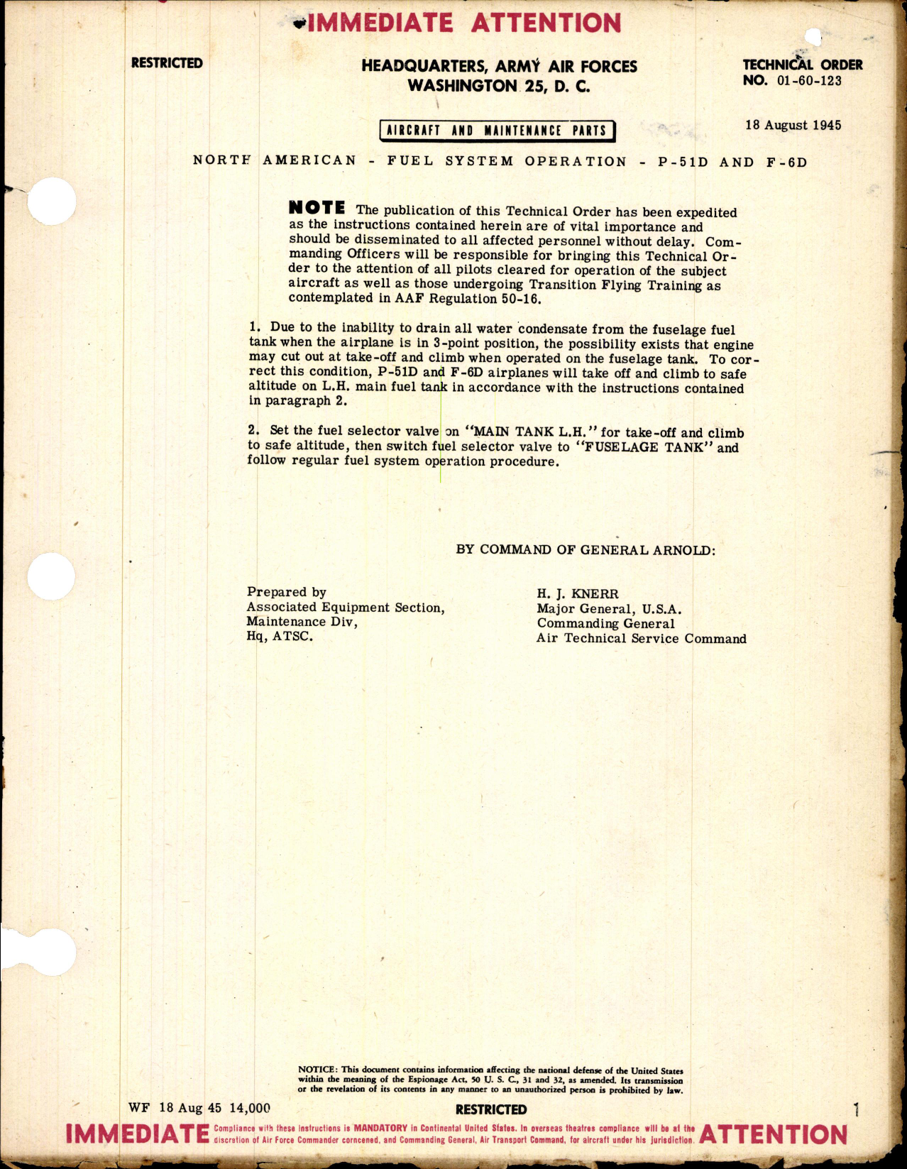 Sample page 1 from AirCorps Library document: Fuel System Operation for P-51D and F-6D