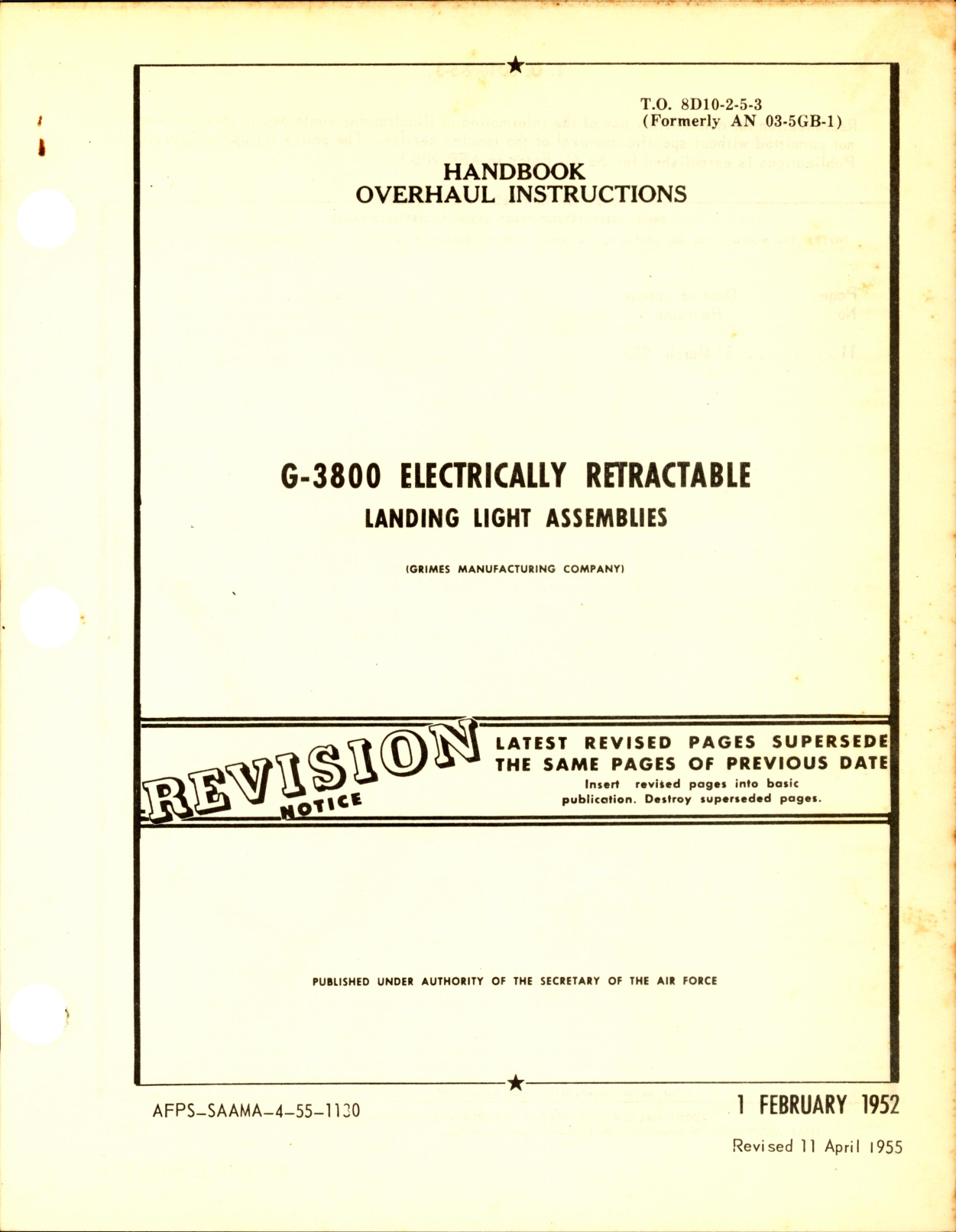 Sample page 1 from AirCorps Library document: Instructions for G-3800 Electrically Retractable Light