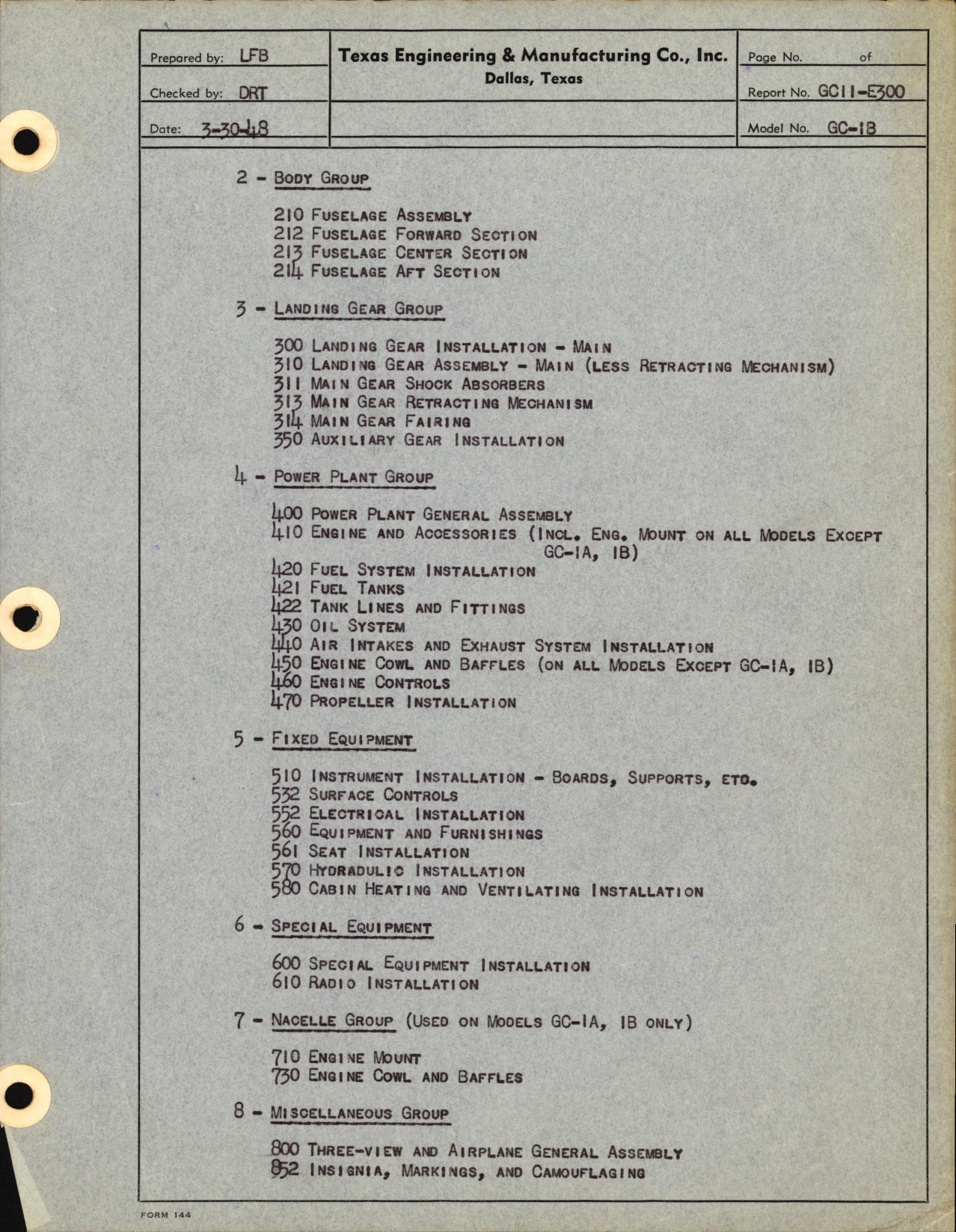Sample page 5 from AirCorps Library document: Drawing List for GC-1B (3501 & Subs)