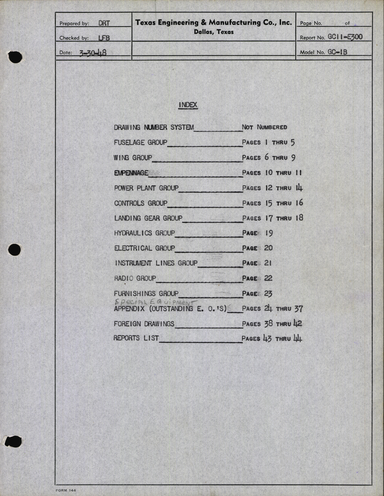 Sample page 6 from AirCorps Library document: Drawing List for GC-1B (3501 & Subs)