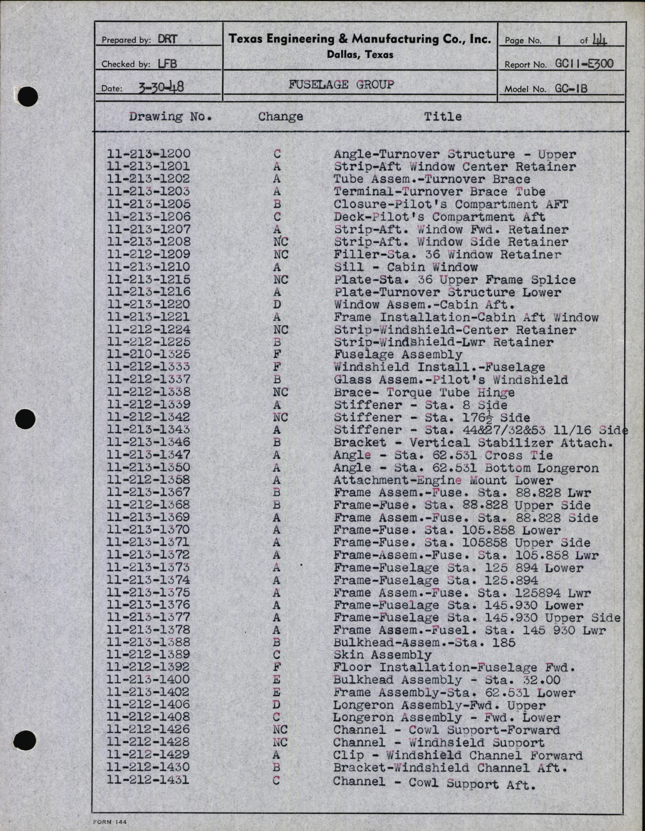 Sample page 7 from AirCorps Library document: Drawing List for GC-1B (3501 & Subs)