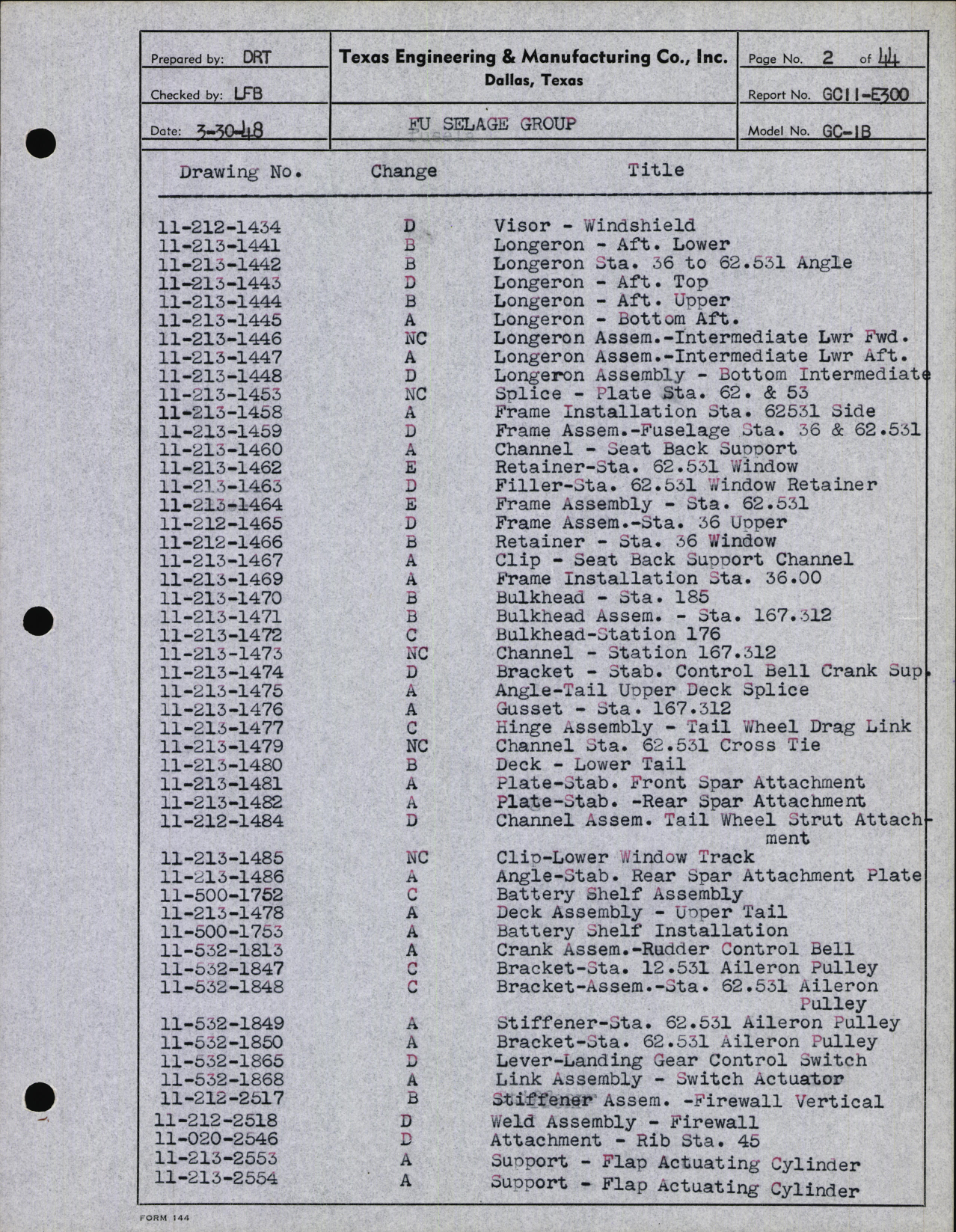 Sample page 8 from AirCorps Library document: Drawing List for GC-1B (3501 & Subs)