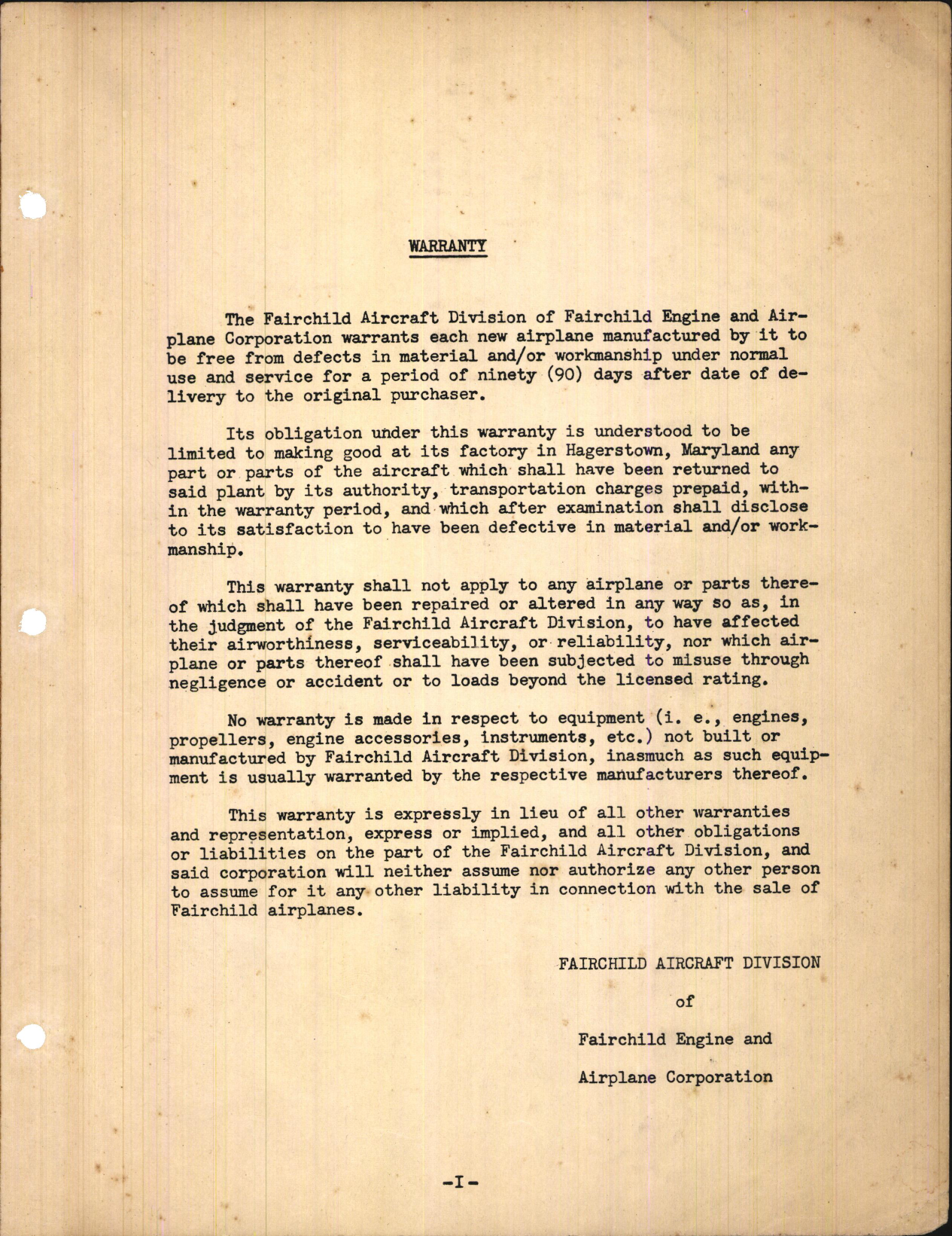 Sample page 1 from AirCorps Library document: General Description and Operation for Fairchild M62A and B