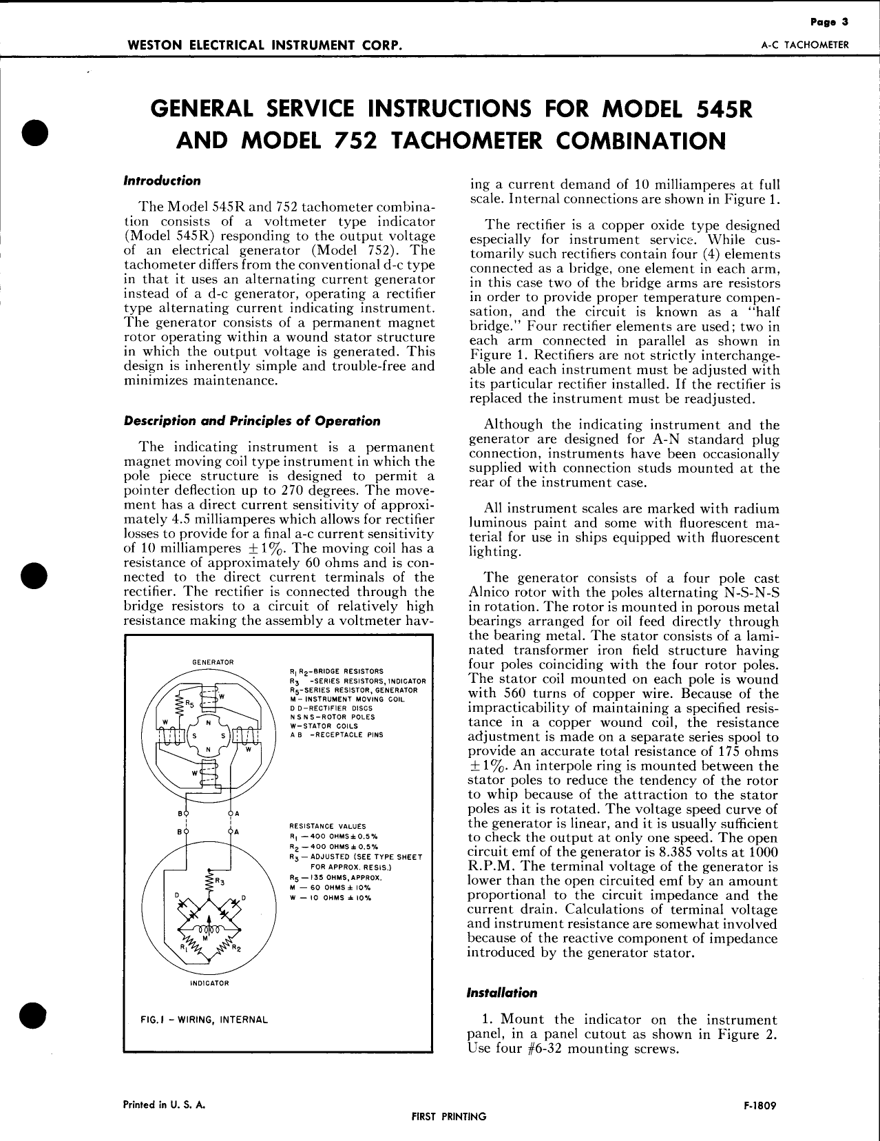 Sample page 3 from AirCorps Library document: Service Instructions for A-C Tachometer Model 752 Mag & 545R Indicator