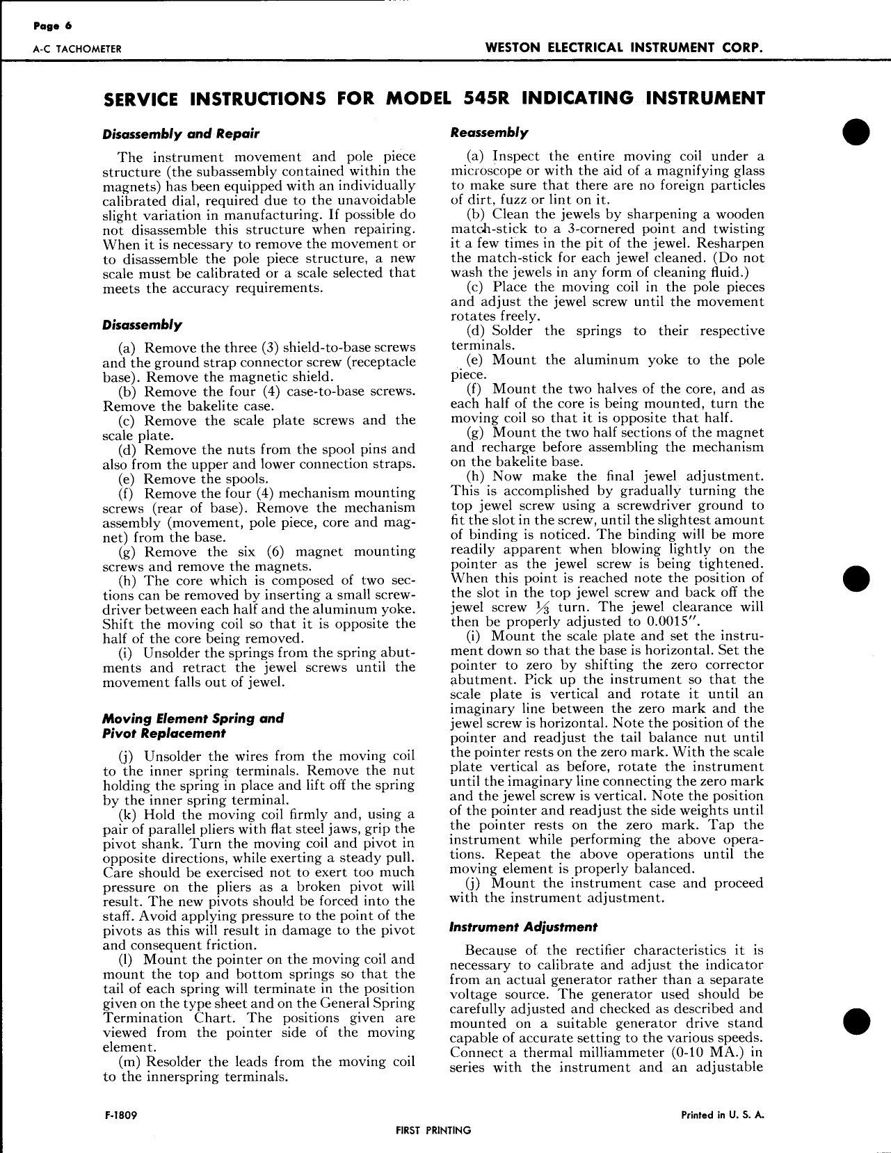 Sample page 6 from AirCorps Library document: Service Instructions for A-C Tachometer Model 752 Mag & 545R Indicator