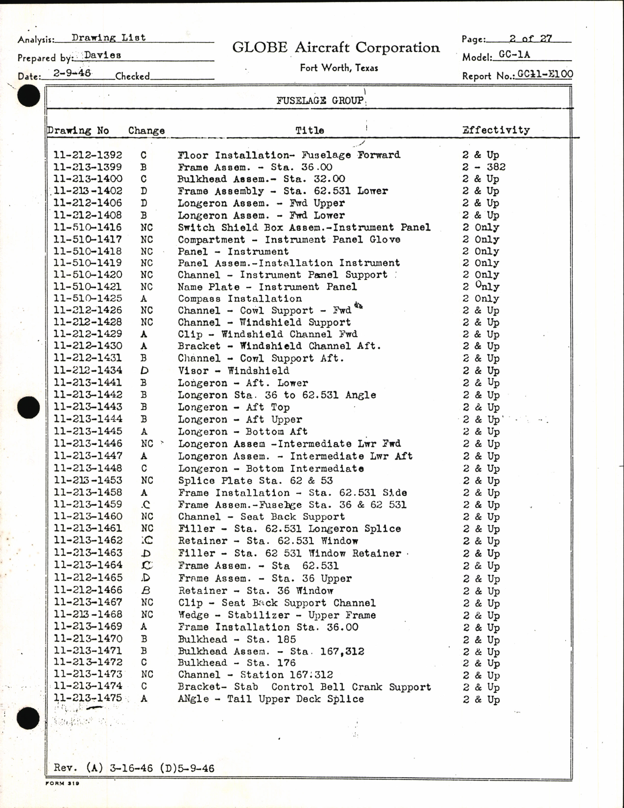 Sample page 5 from AirCorps Library document: Globe Drawing List