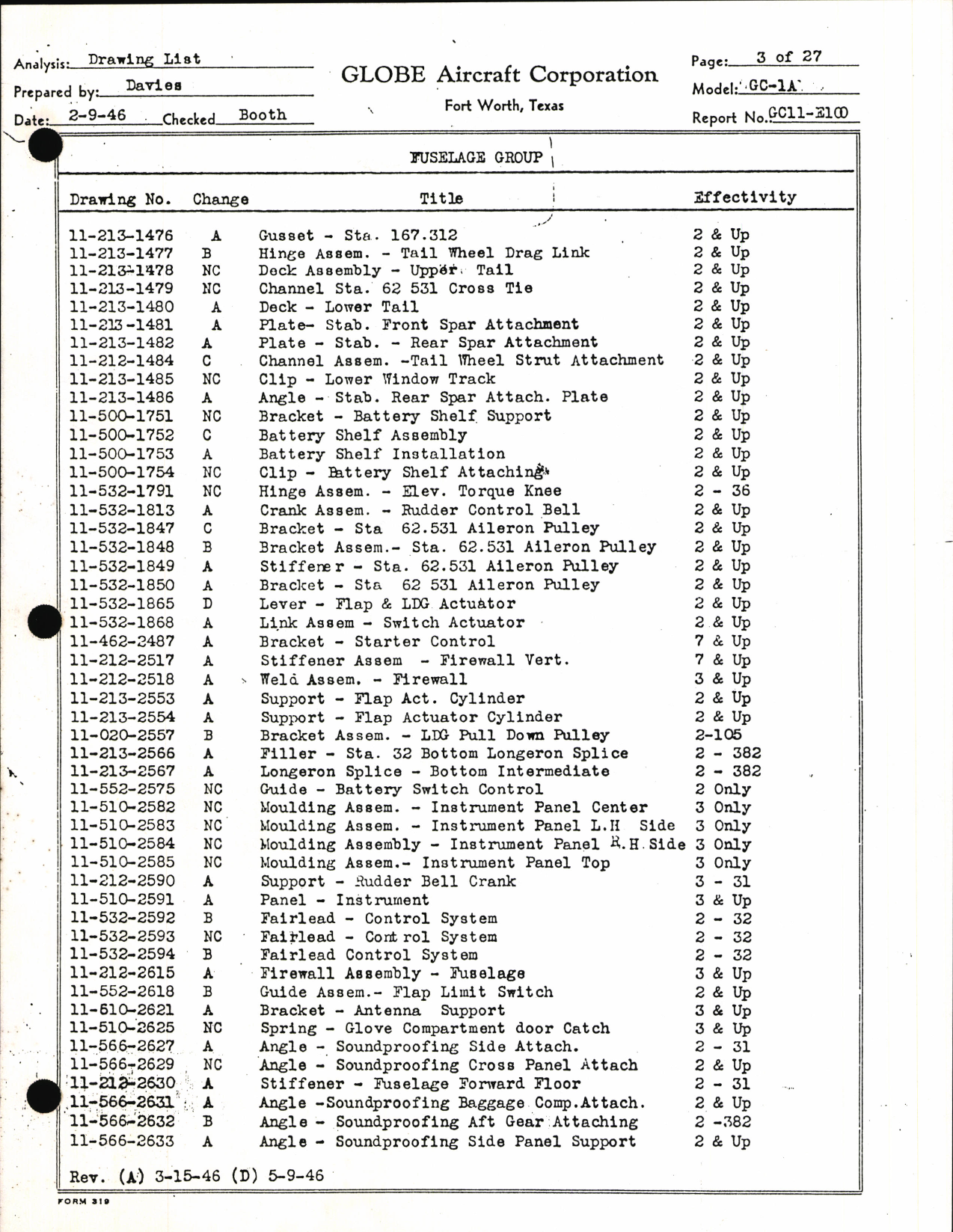 Sample page 6 from AirCorps Library document: Globe Drawing List