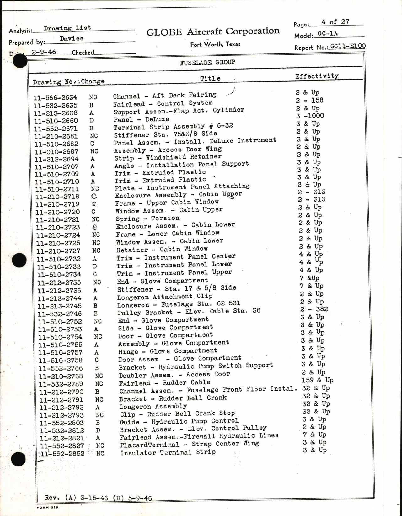 Sample page 7 from AirCorps Library document: Globe Drawing List