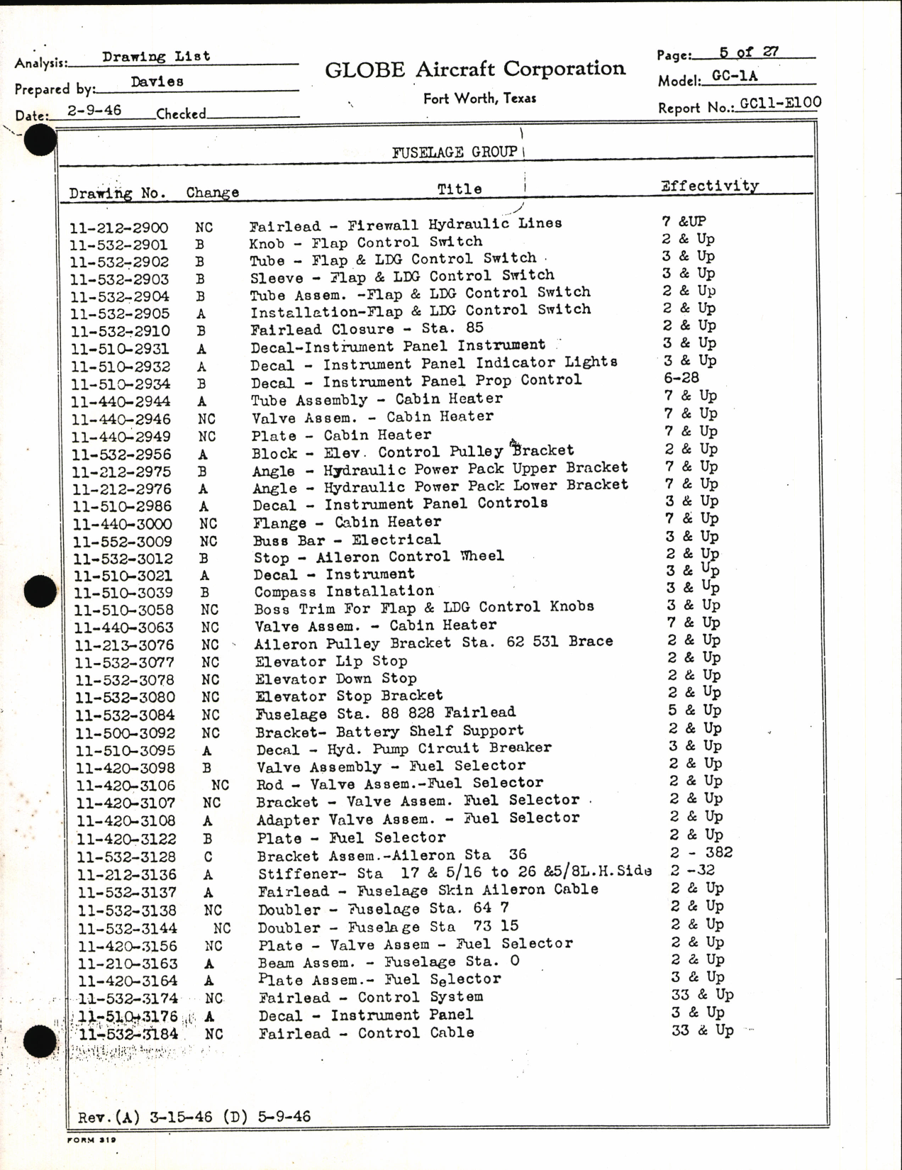Sample page 8 from AirCorps Library document: Globe Drawing List