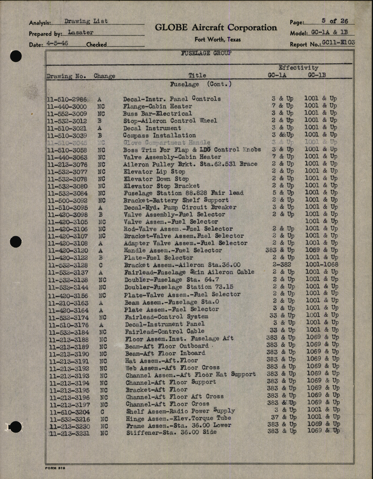 Sample page 11 from AirCorps Library document: Globe Drawing List