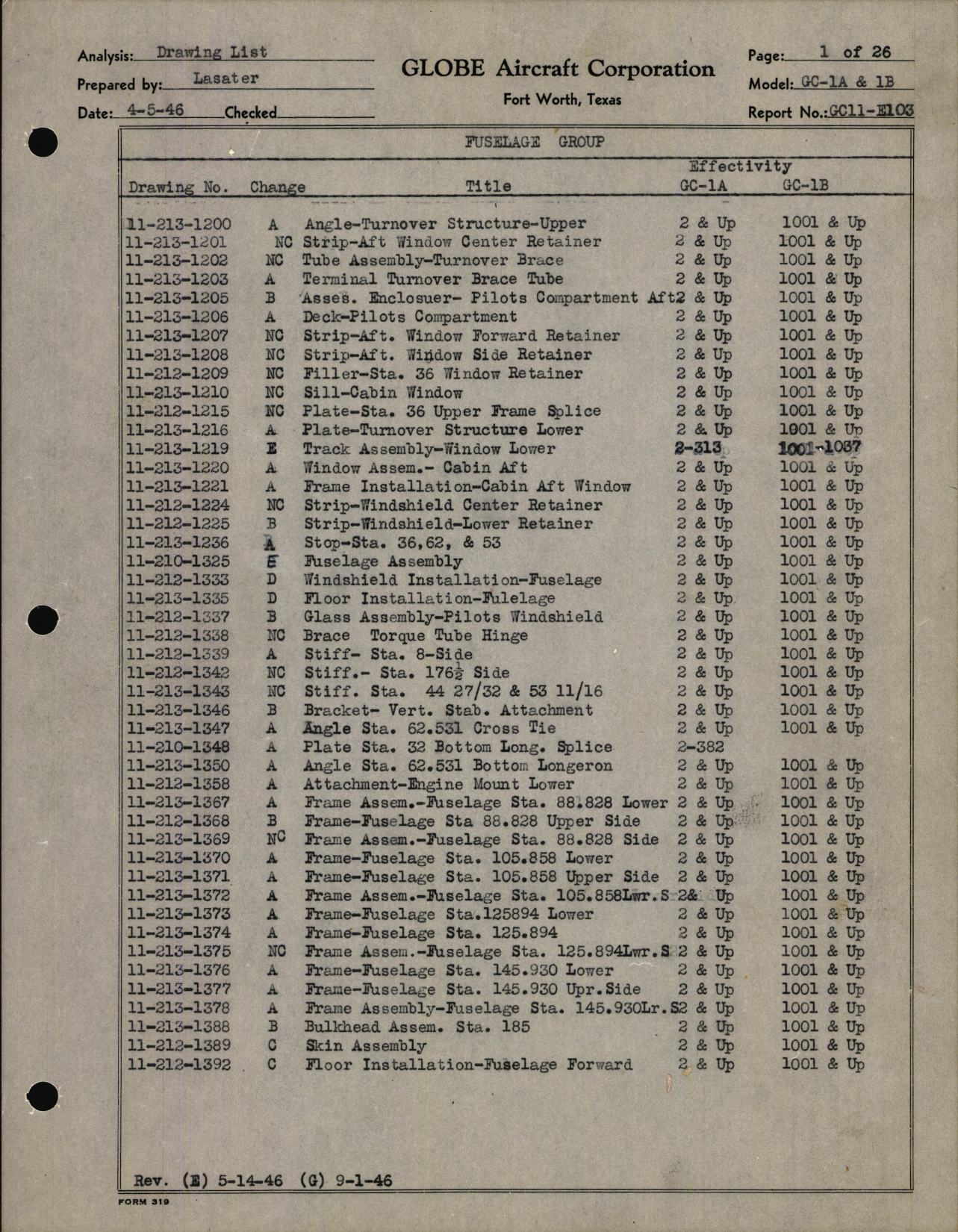 Sample page 3 from AirCorps Library document: Globe Drawing List