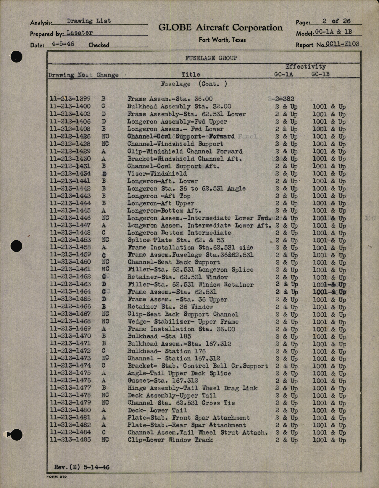 Sample page 5 from AirCorps Library document: Globe Drawing List