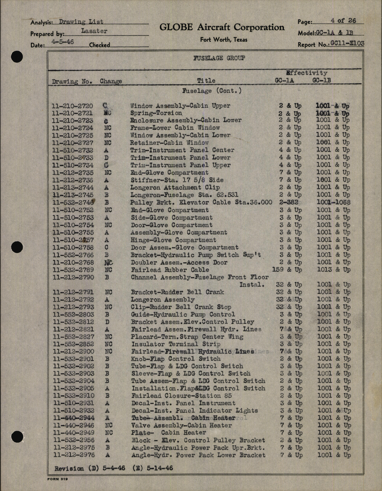 Sample page 9 from AirCorps Library document: Globe Drawing List