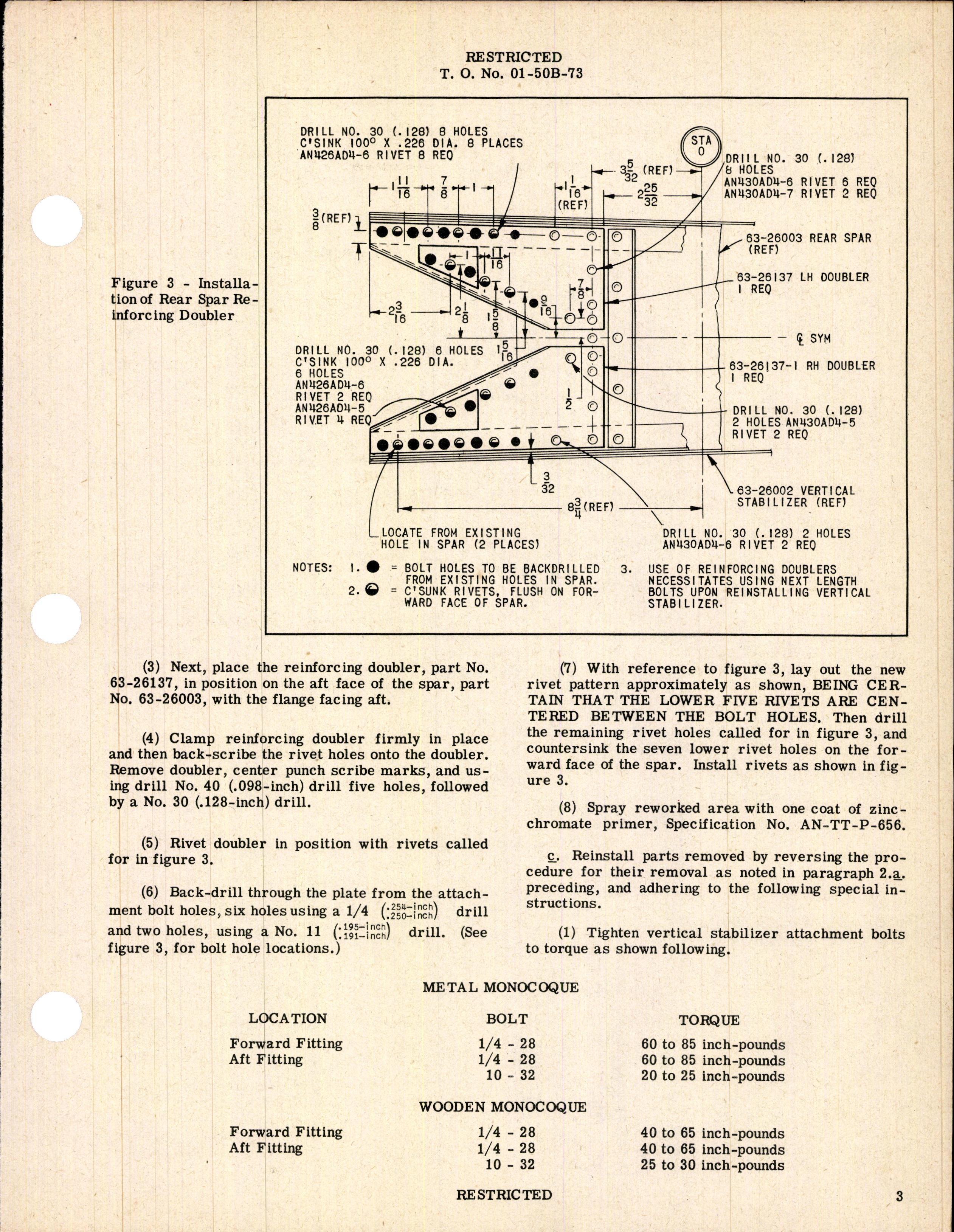 Sample page 3 from AirCorps Library document: Reinforcing the Vertical Stabilizer Rear Spar - BT-13, BT-13A, BT-15, and SNV-1