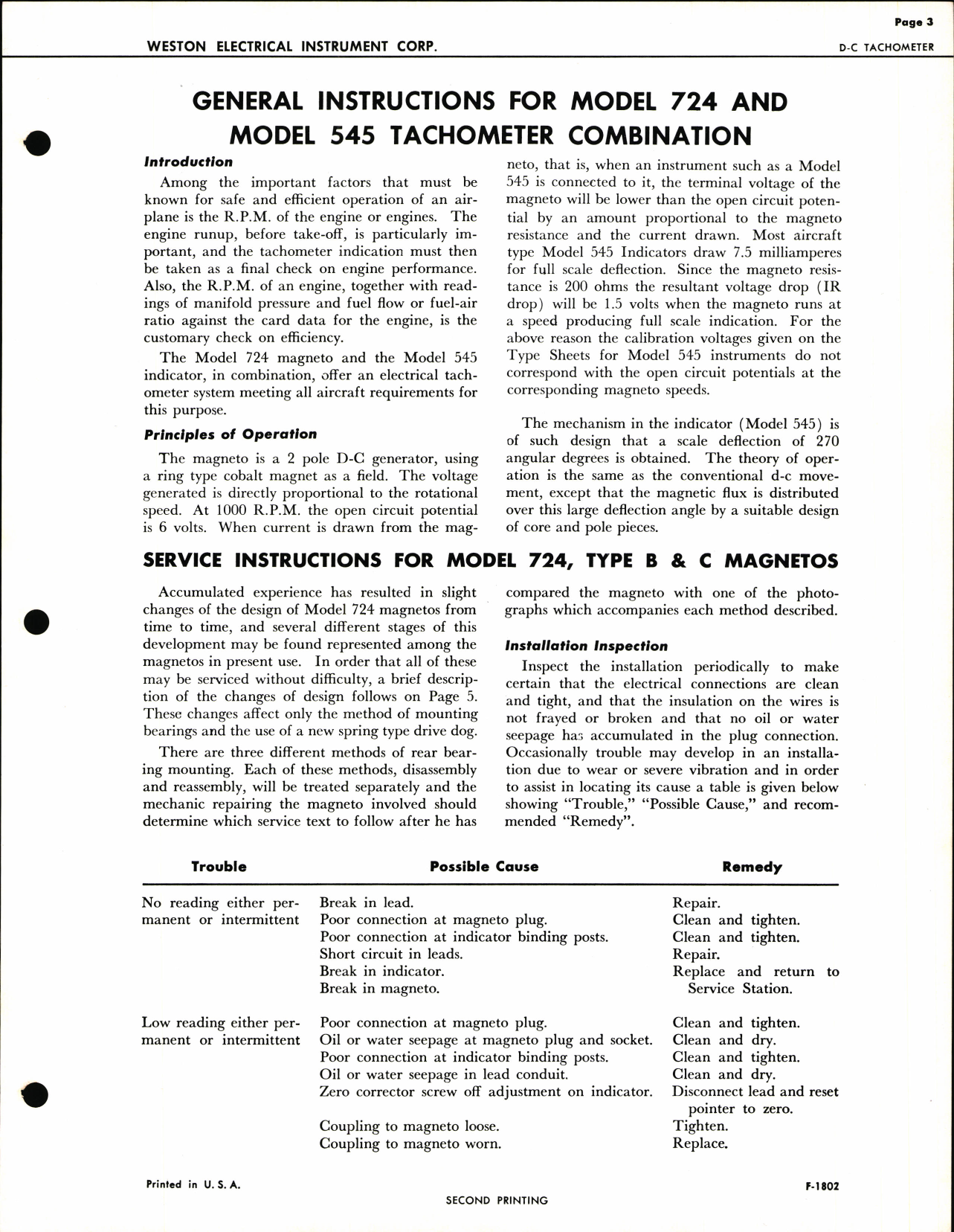 Sample page 3 from AirCorps Library document: Service Instructions for D-C Tachometer 724 Mag & 545 Indicator
