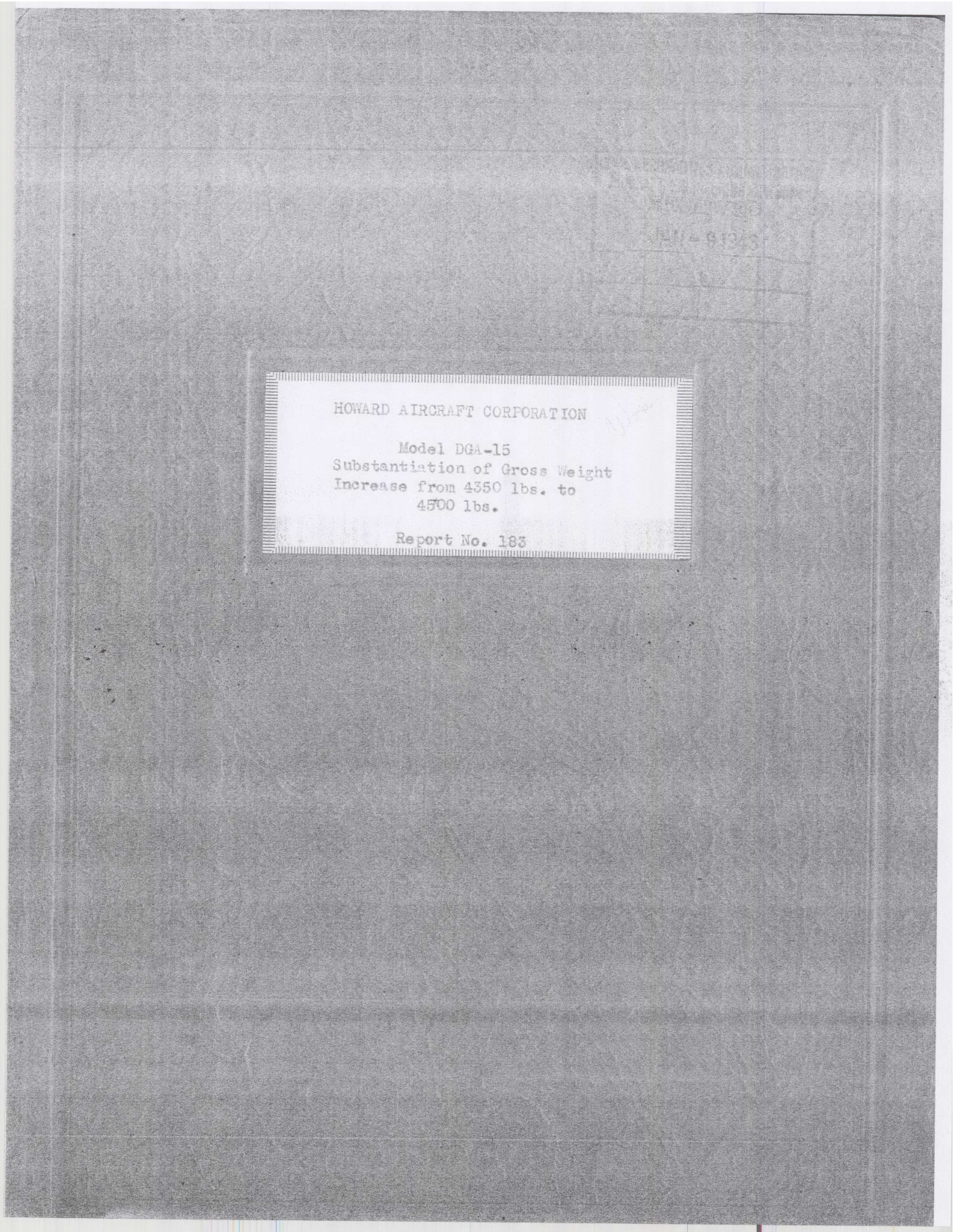 Sample page 1 from AirCorps Library document: Report 183, Substantiation of Gross Weight from 4350 to 4500 Pounds, DGA-15