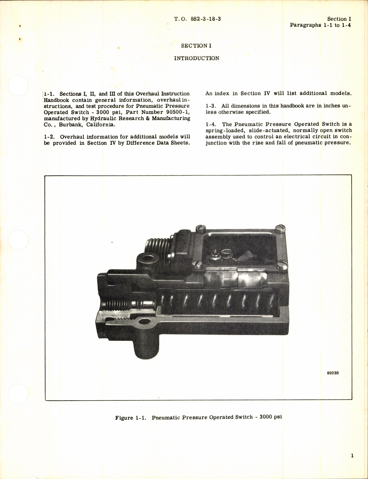 Sample page 3 from AirCorps Library document: Hydraulic and Pneumatic Pressure Switch Part No 90500-1
