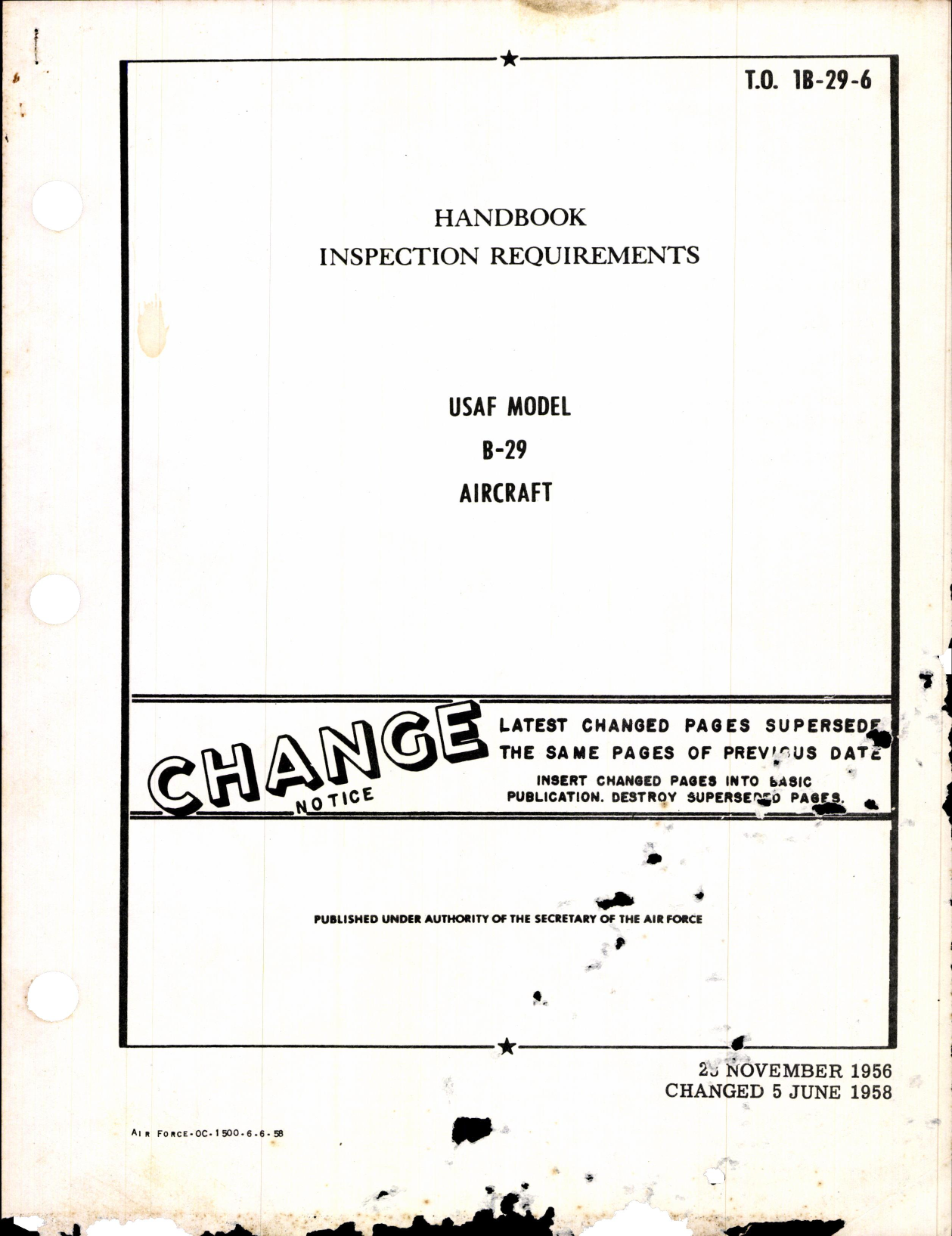 Sample page 1 from AirCorps Library document: Inspection Requirements for USAF Model B-29 Aircraft