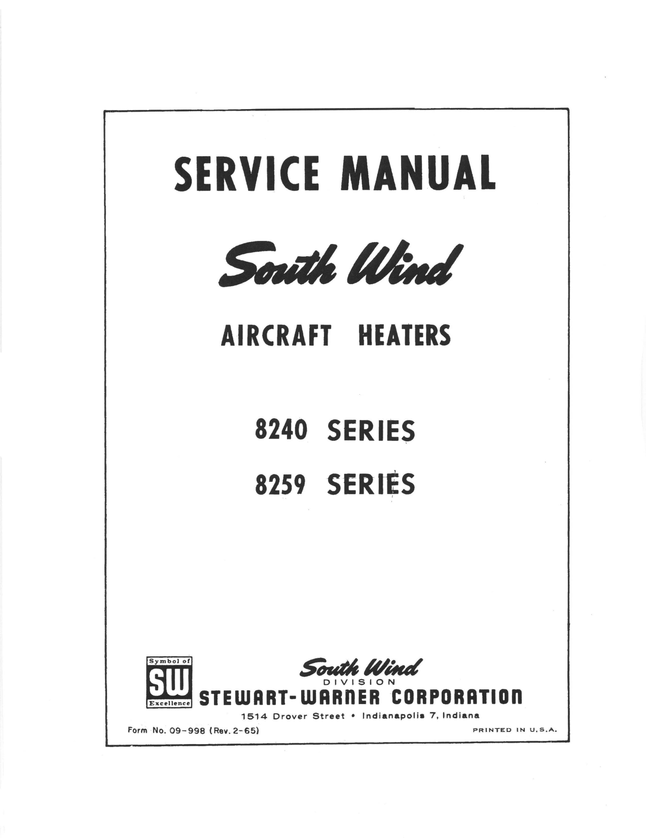 Sample page 1 from AirCorps Library document: Service Manual for South Wind Aircraft Heaters