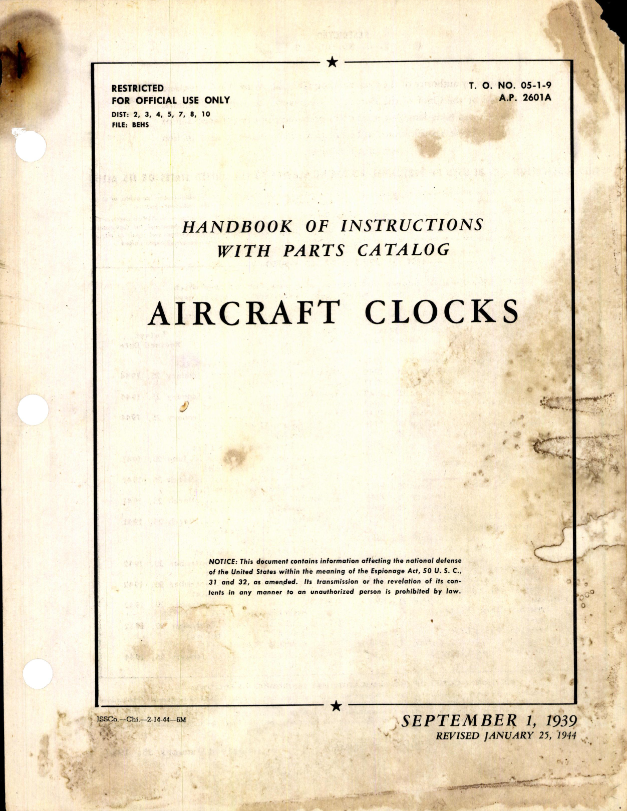 Sample page 1 from AirCorps Library document: Handbook of Instructions with Parts Catalog for Aircraft Clocks
