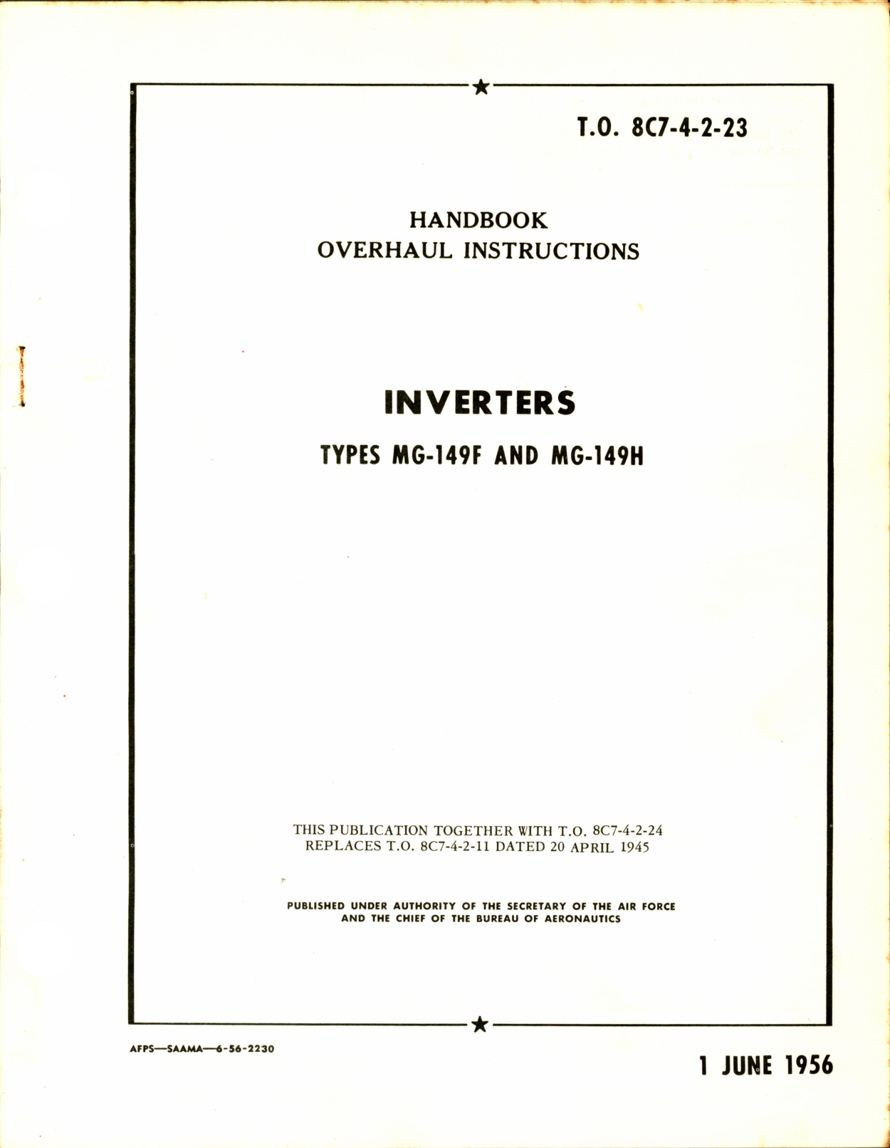 Sample page 1 from AirCorps Library document: Instructions for Inverters Types MG-149F & MG-146H