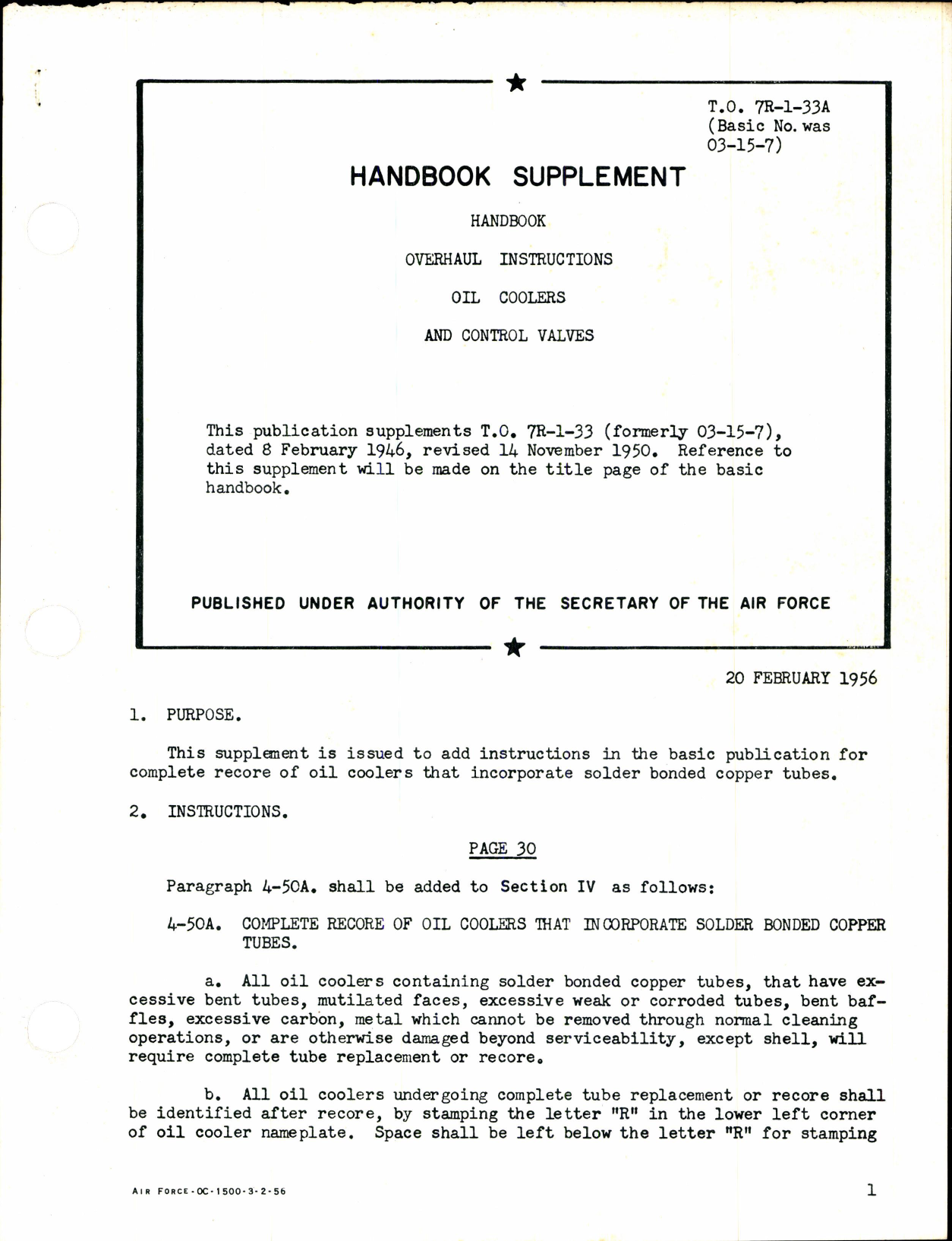 Sample page 1 from AirCorps Library document: Overhaul Instructions for Oil Cooler & Control Valves
