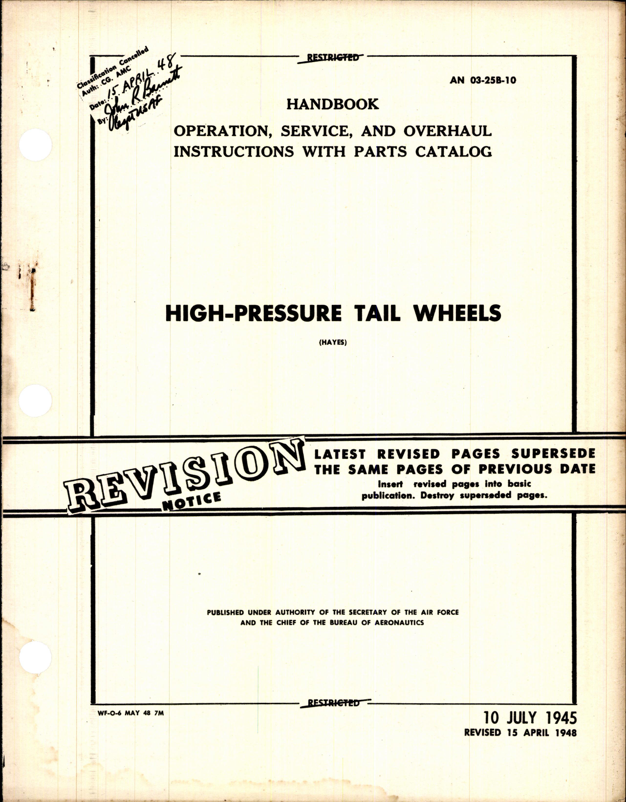 Sample page 1 from AirCorps Library document: Instructions with Parts Catalog for High Pressure Tail Wheels