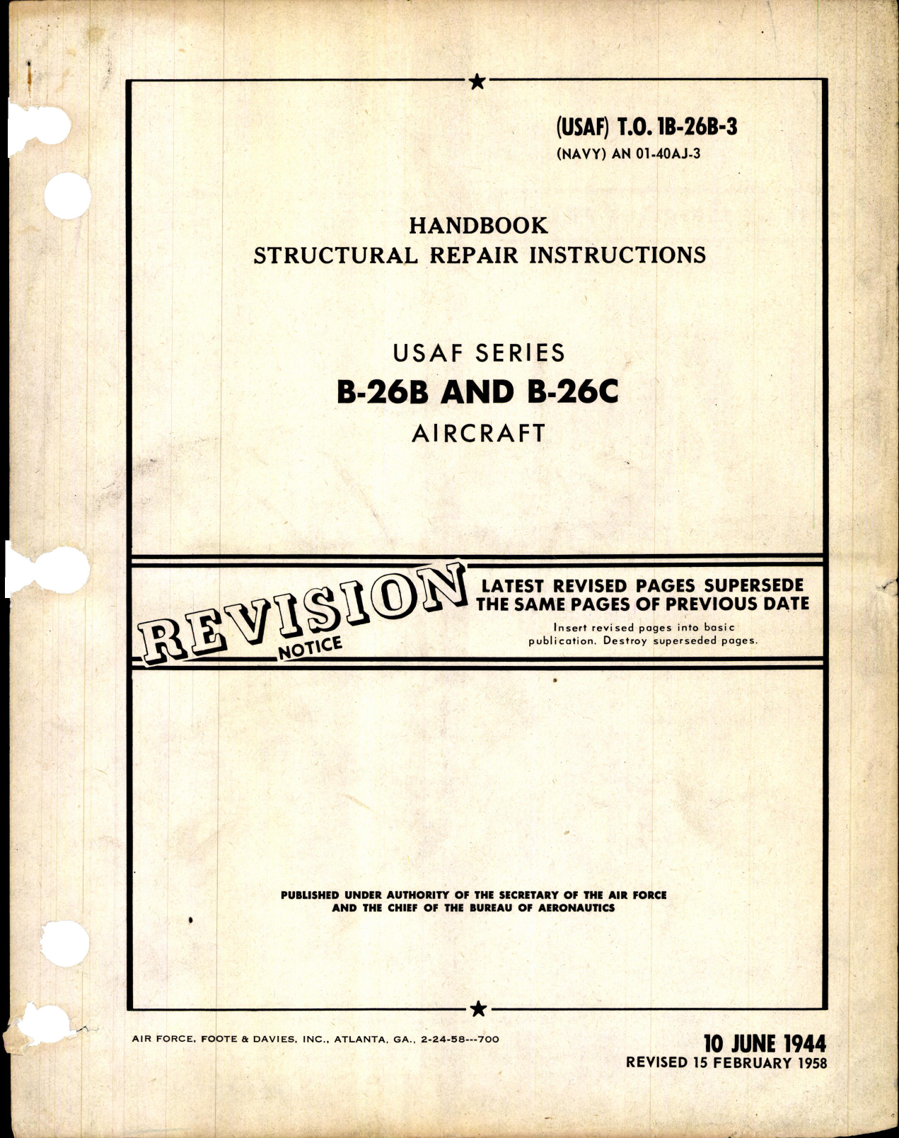 Sample page 1 from AirCorps Library document: Structural Repair Instructions for B-26B and B-26 C