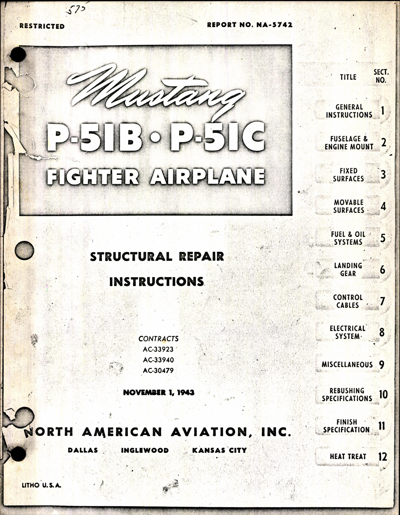 Sample page 1 from AirCorps Library document: Structural Repair Instructions for P-51B and P-51C