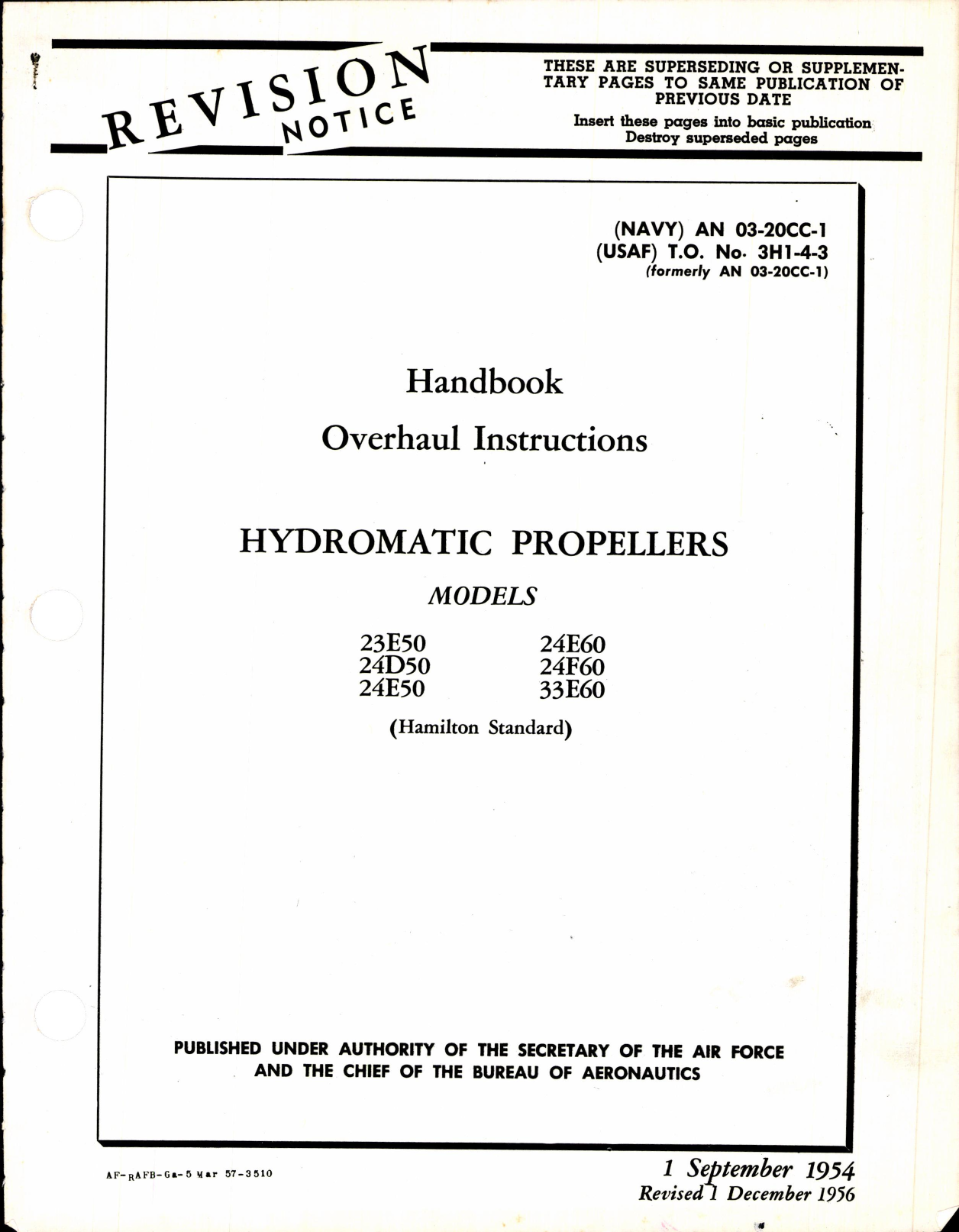 Sample page 1 from AirCorps Library document: Handbook Overhaul Instructions for Hydromatic Propellers