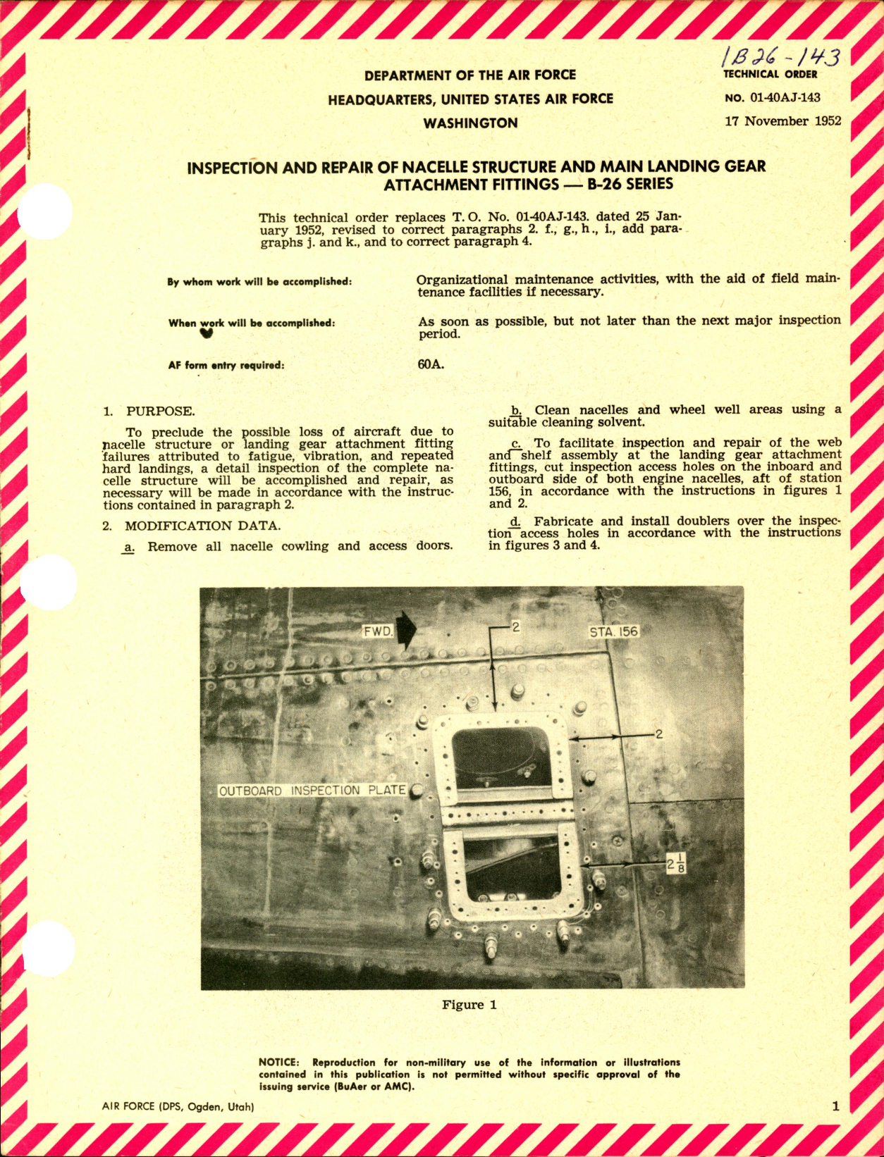 Sample page 1 from AirCorps Library document: Nacelle Structure and Main Landing Gear Attachment Fittings for B-26 